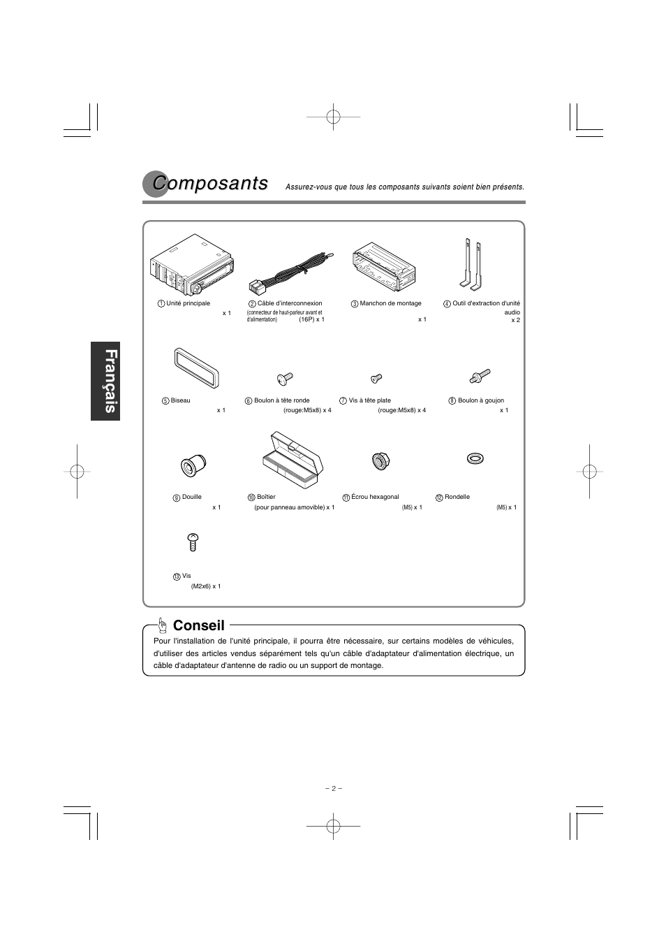 Composants, Conseil | Eclipse - Fujitsu Ten CD1000 User Manual | Page 26 / 36