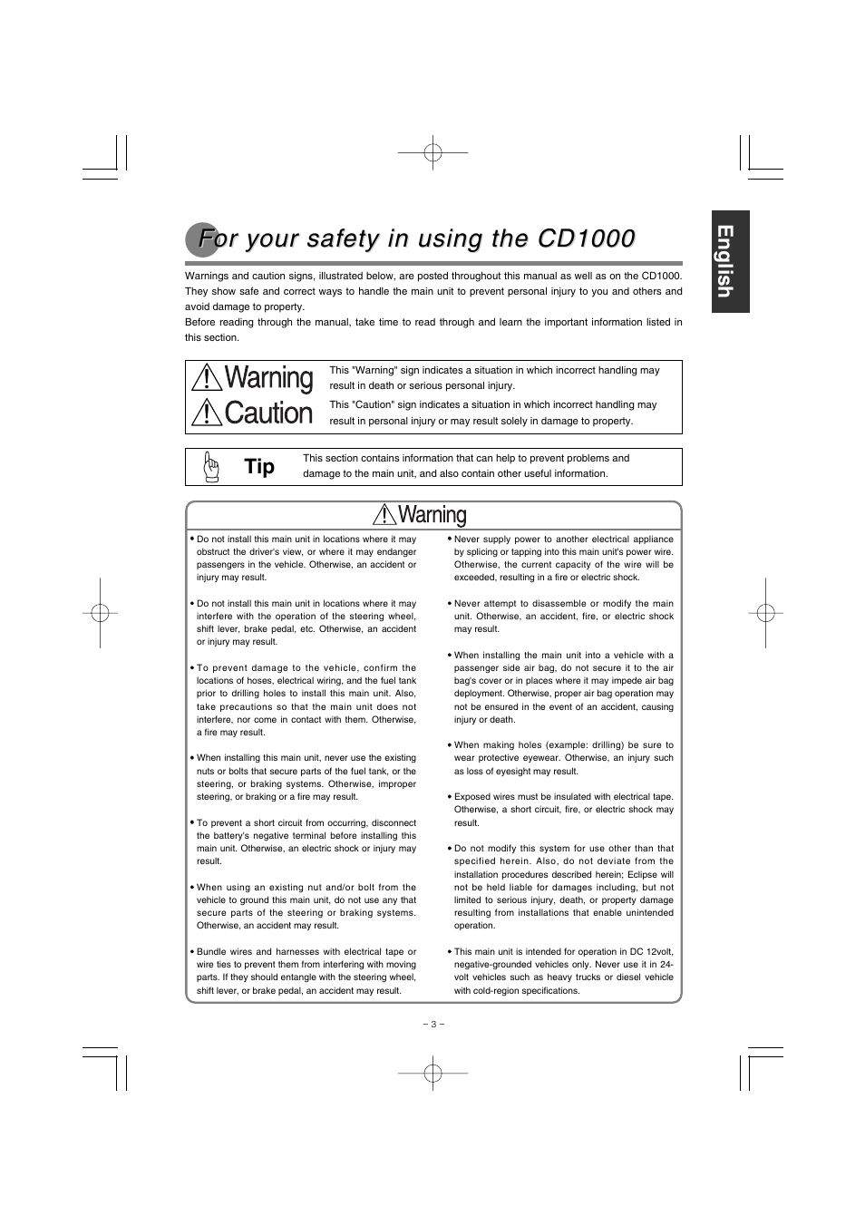 Eclipse - Fujitsu Ten CD1000 User Manual | Page 3 / 36