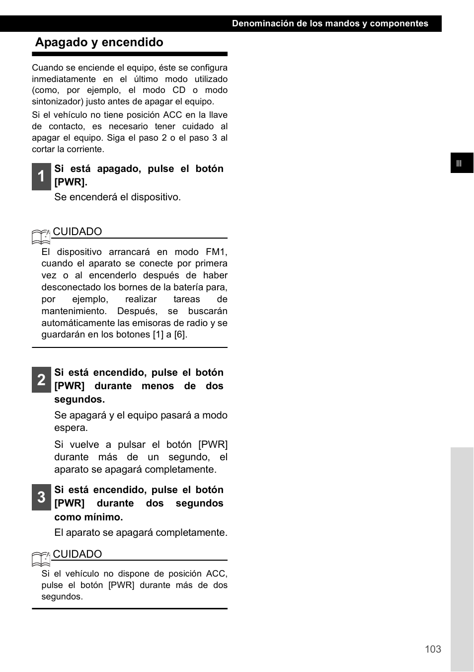 Apagado y encendido | Eclipse - Fujitsu Ten CD2000 User Manual | Page 103 / 141