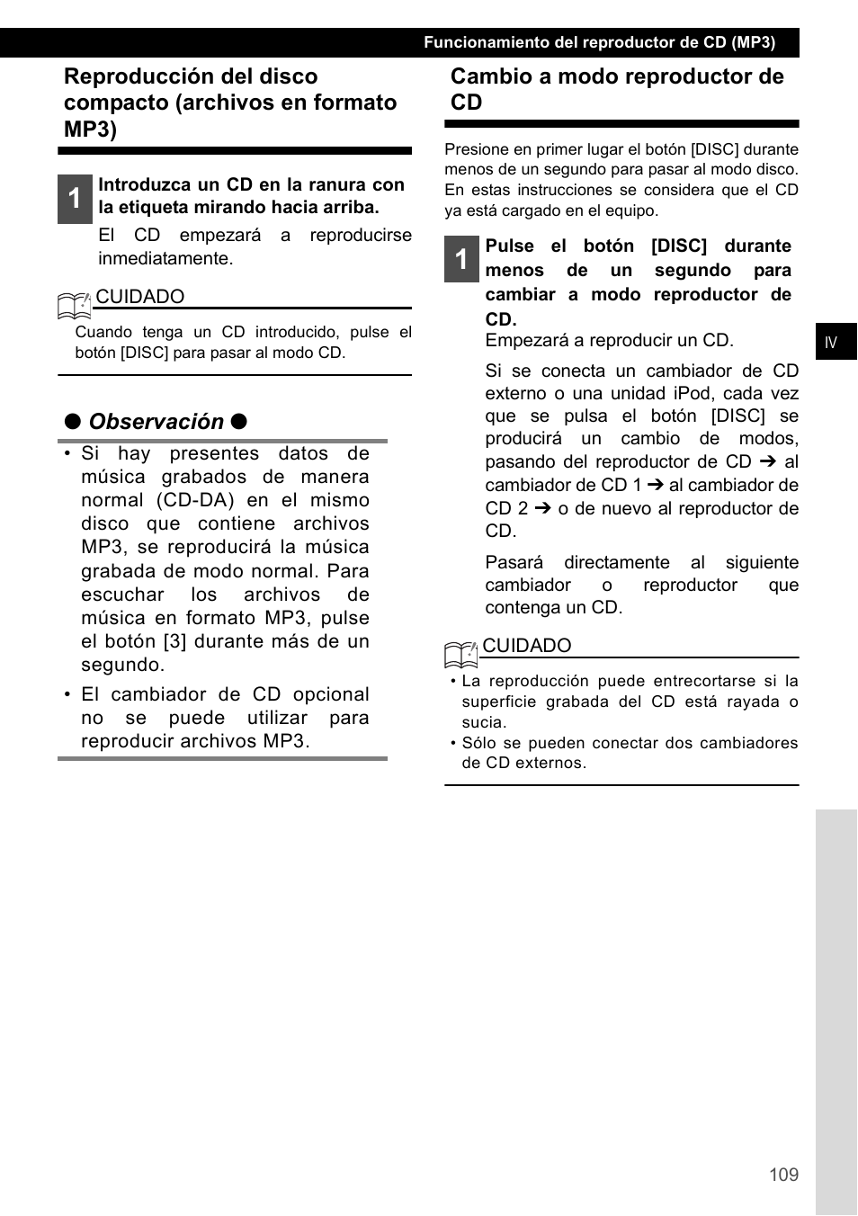 Cambio a modo reproductor de cd | Eclipse - Fujitsu Ten CD2000 User Manual | Page 109 / 141