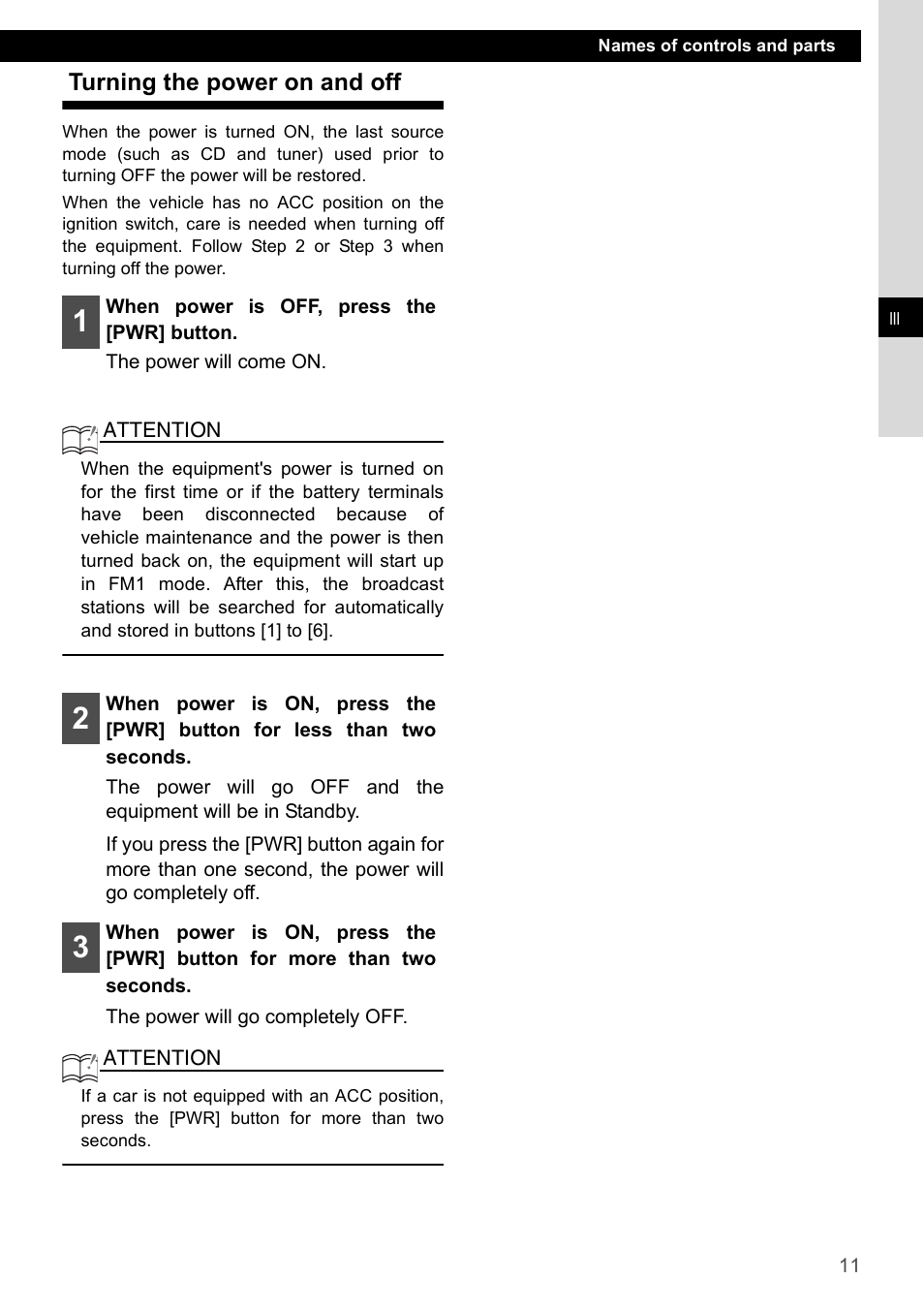 Turning the power on and off | Eclipse - Fujitsu Ten CD2000 User Manual | Page 11 / 141