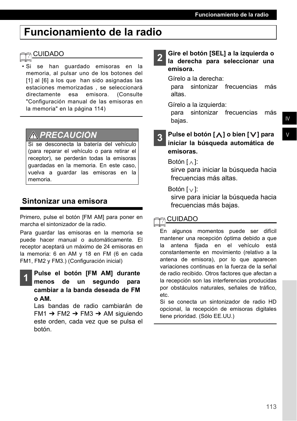 Funcionamiento de la radio, Sintonizar una emisora, Precaución | Eclipse - Fujitsu Ten CD2000 User Manual | Page 113 / 141