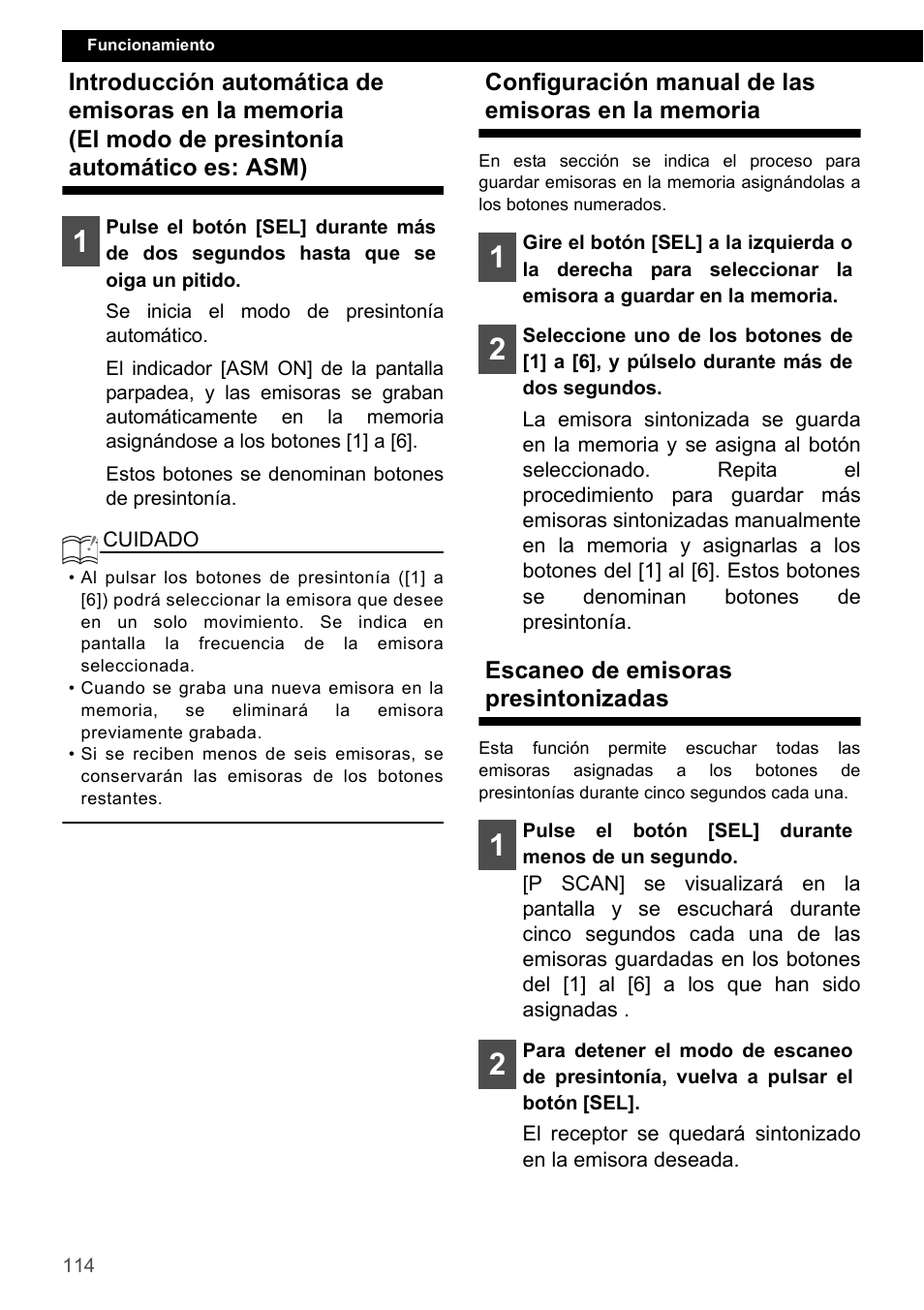 Configuración manual de las emisoras en la memoria, Escaneo de emisoras presintonizadas | Eclipse - Fujitsu Ten CD2000 User Manual | Page 114 / 141