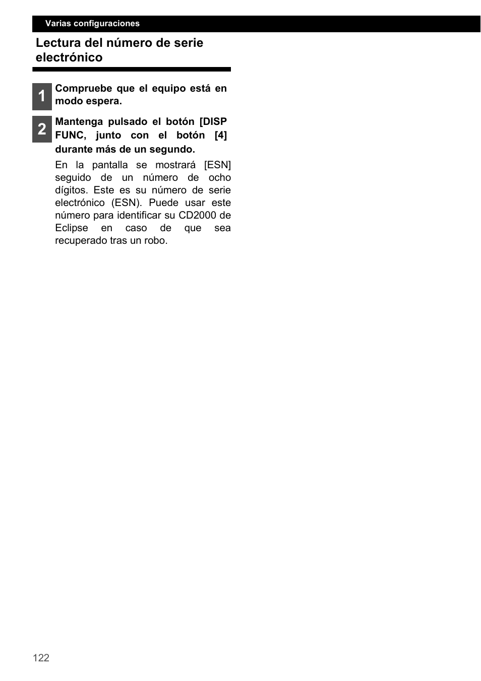 Lectura del número de serie electrónico | Eclipse - Fujitsu Ten CD2000 User Manual | Page 122 / 141