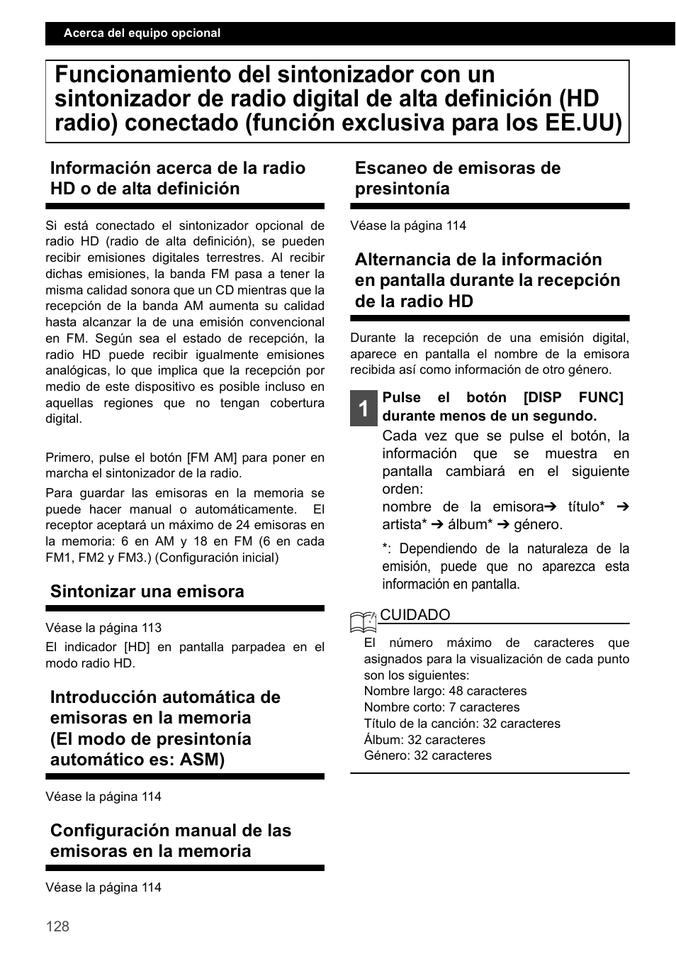 Sintonizar una emisora, Configuración manual de las emisoras en la memoria, Escaneo de emisoras de presintonía | Eclipse - Fujitsu Ten CD2000 User Manual | Page 128 / 141