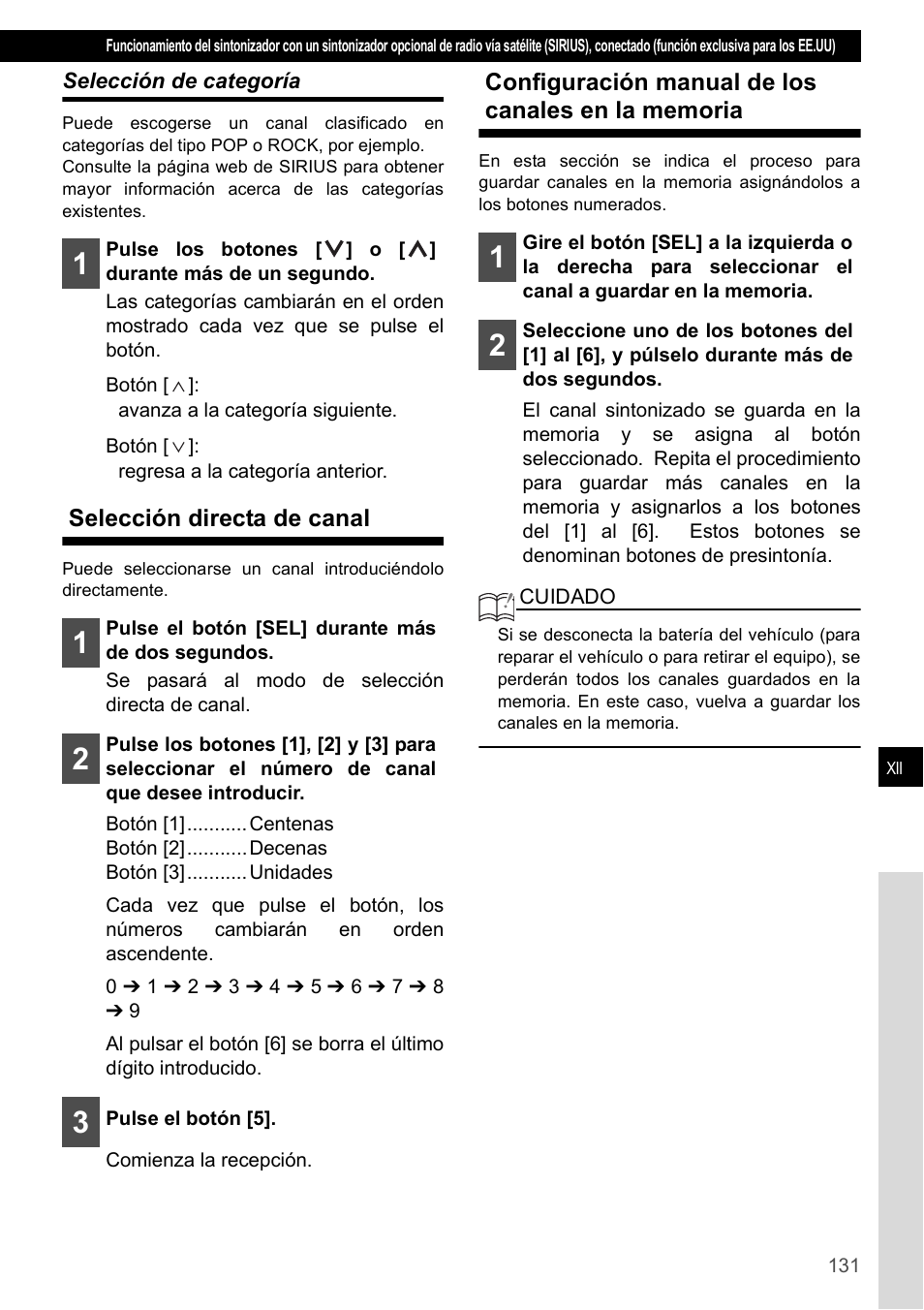 Selección de categoría, Selección directa de canal, Configuración manual de los canales en la memoria | Eclipse - Fujitsu Ten CD2000 User Manual | Page 131 / 141