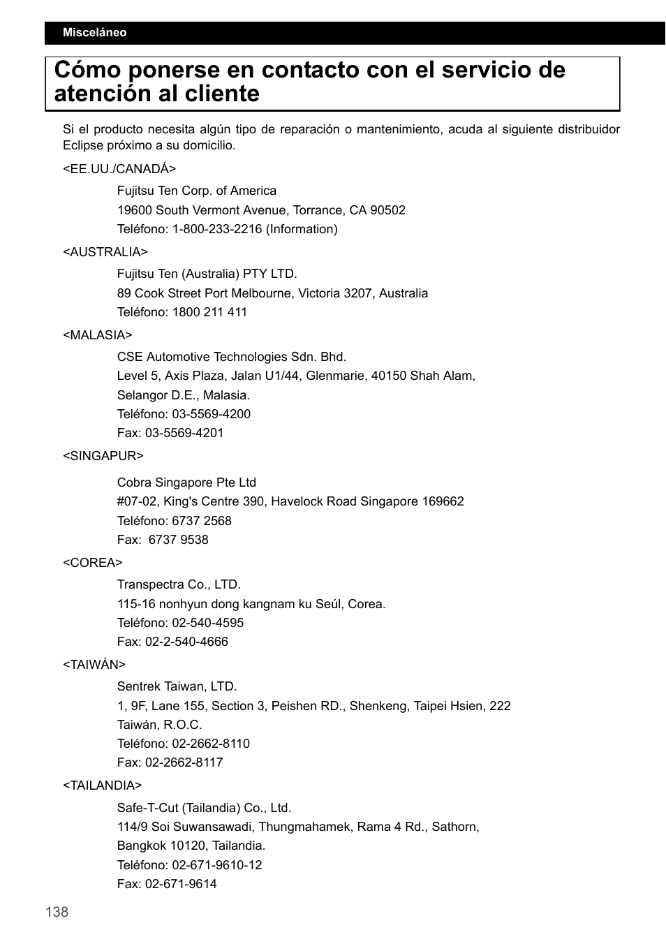 Eclipse - Fujitsu Ten CD2000 User Manual | Page 138 / 141