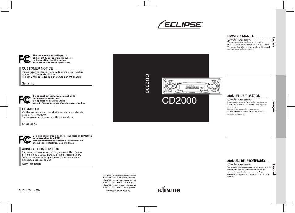 Eclipse - Fujitsu Ten CD2000 User Manual | Page 141 / 141