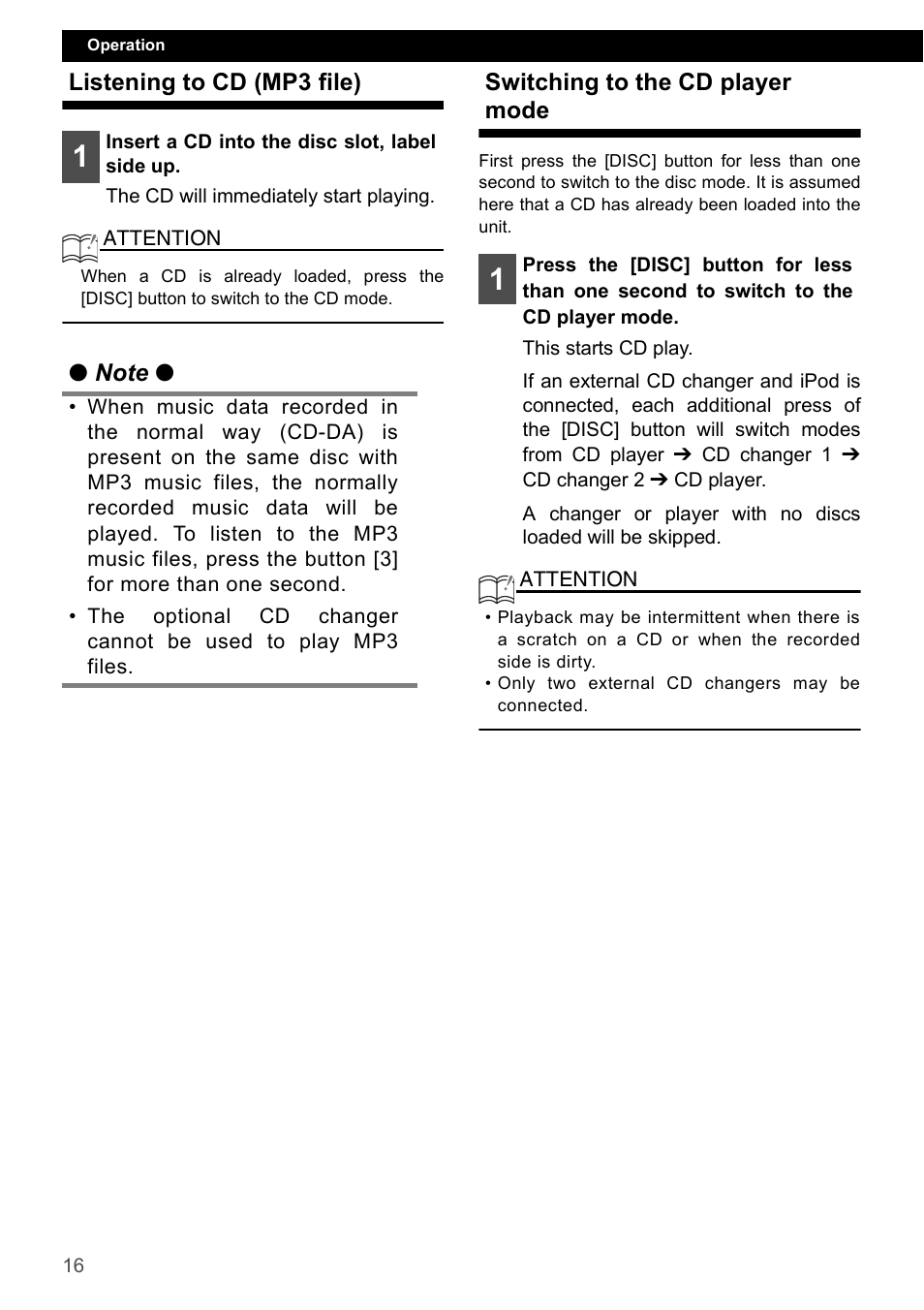 Listening to cd (mp3 file), Switching to the cd player mode | Eclipse - Fujitsu Ten CD2000 User Manual | Page 16 / 141