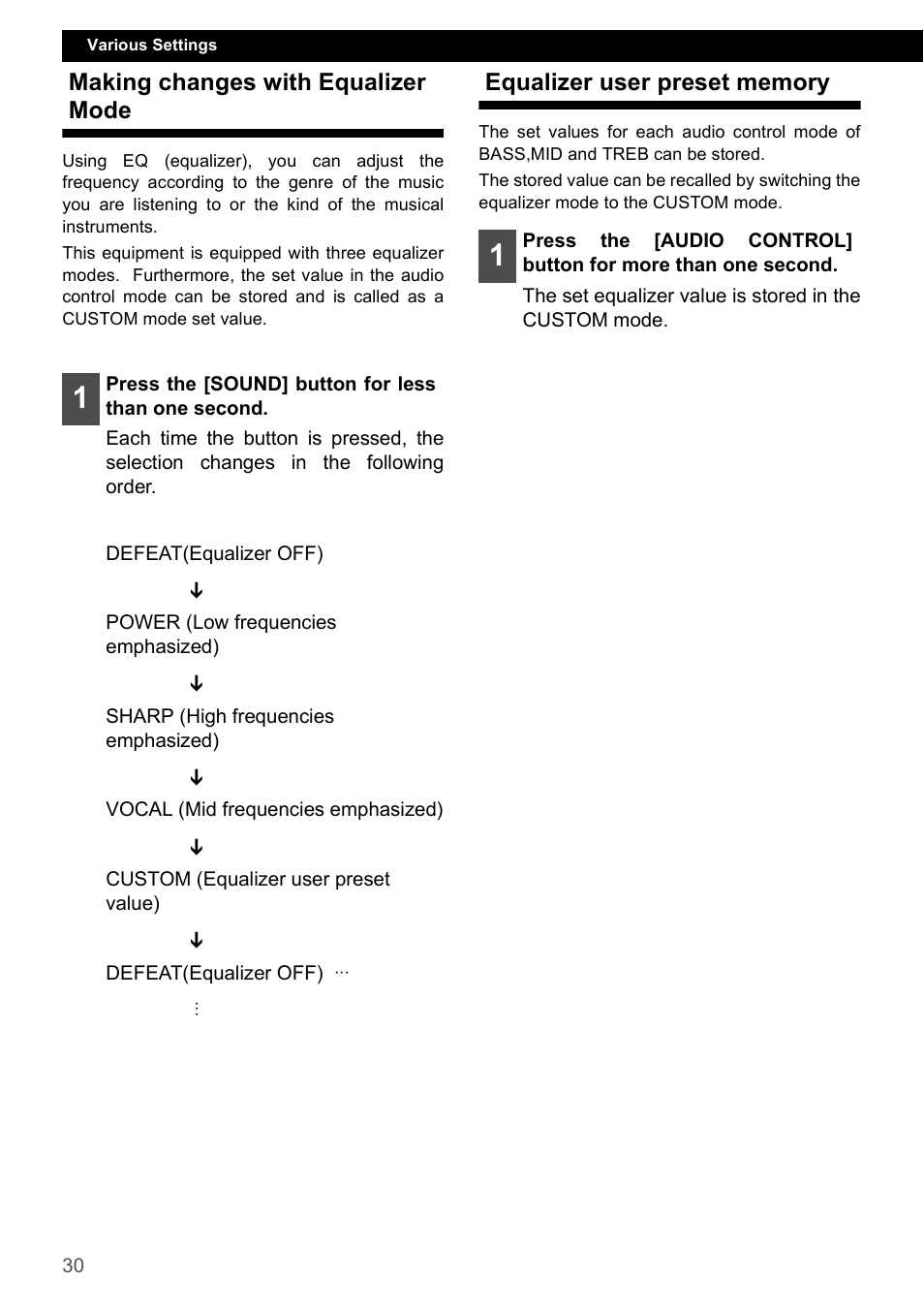 Making changes with equalizer mode, Equalizer user preset memory | Eclipse - Fujitsu Ten CD2000 User Manual | Page 30 / 141