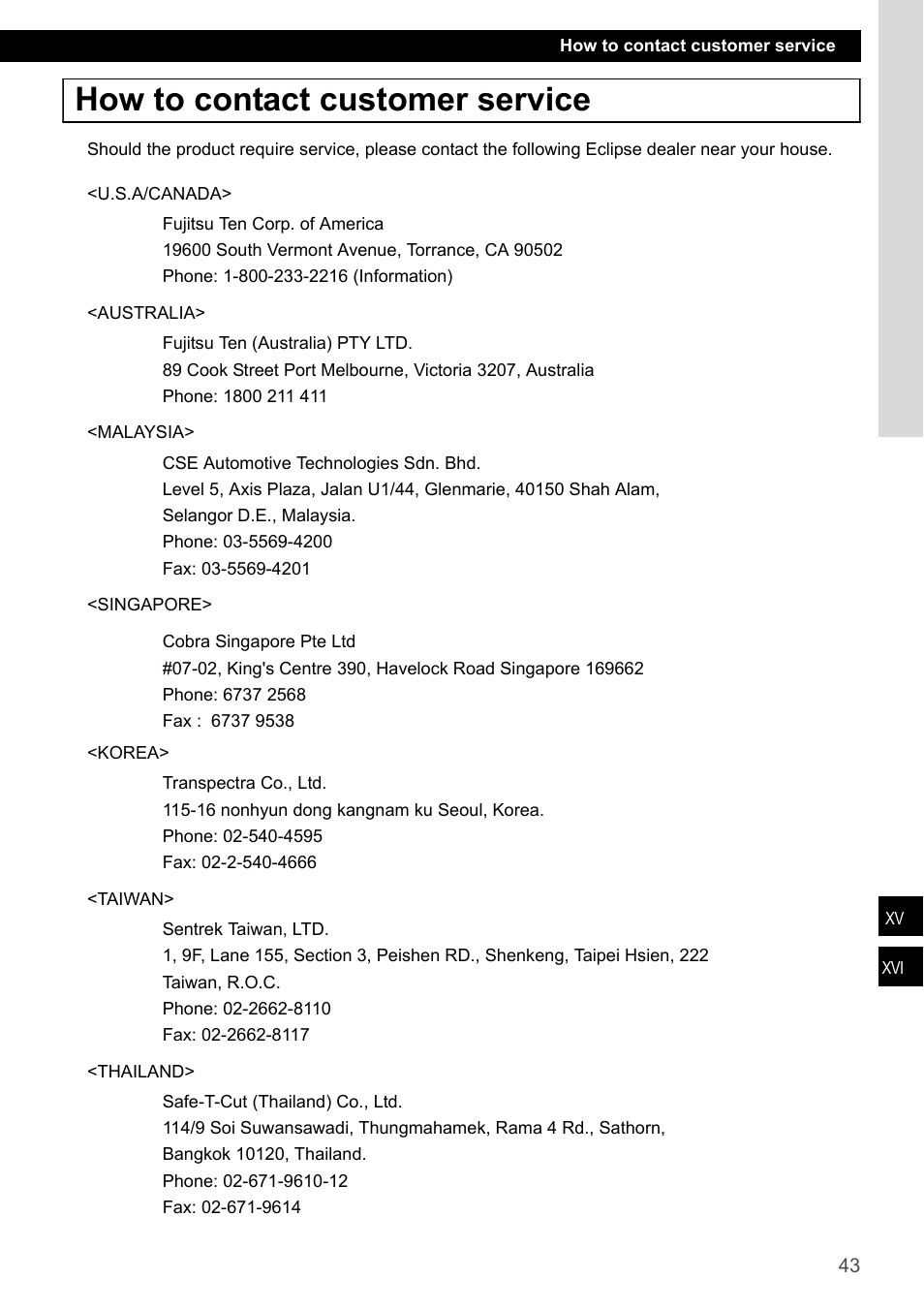 How to contact customer service | Eclipse - Fujitsu Ten CD2000 User Manual | Page 43 / 141