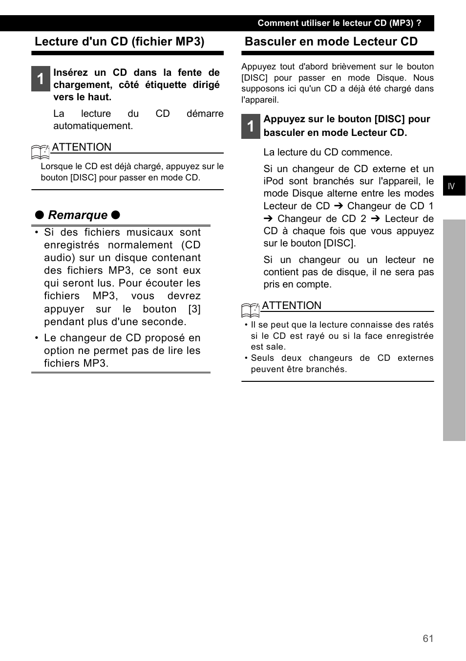 Lecture d'un cd (fichier mp3), Basculer en mode lecteur cd | Eclipse - Fujitsu Ten CD2000 User Manual | Page 61 / 141