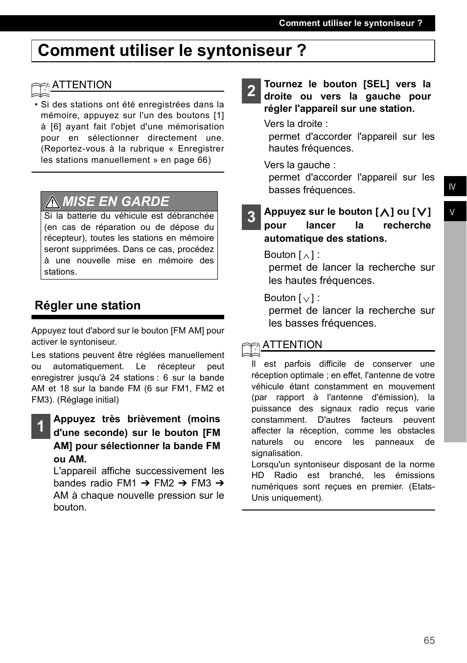Comment utiliser le syntoniseur, Régler une station, Mise en garde | Eclipse - Fujitsu Ten CD2000 User Manual | Page 65 / 141