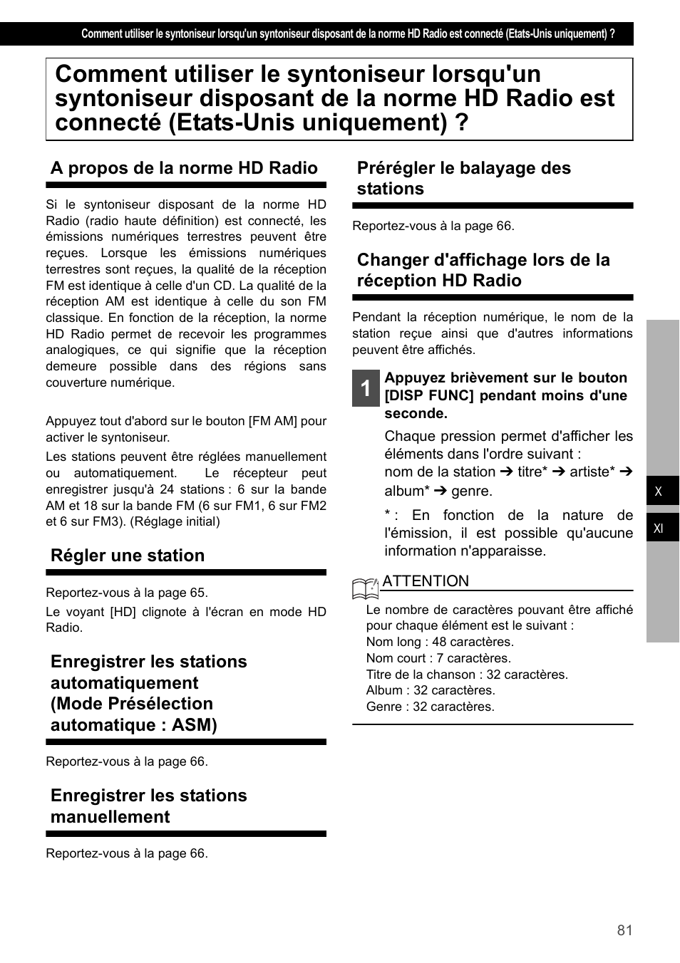 A propos de la norme hd radio, Régler une station, Enregistrer les stations manuellement | Prérégler le balayage des stations, Changer d'affichage lors de la réception hd radio | Eclipse - Fujitsu Ten CD2000 User Manual | Page 81 / 141