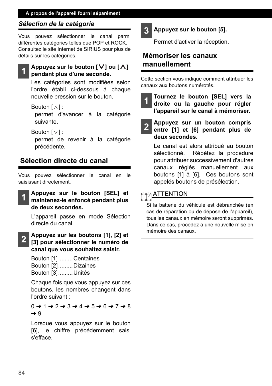 Sélection de la catégorie, Sélection directe du canal, Mémoriser les canaux manuellement | Eclipse - Fujitsu Ten CD2000 User Manual | Page 84 / 141