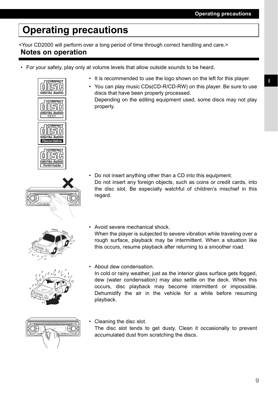 Operating precautions, Notes on operation | Eclipse - Fujitsu Ten CD2000 User Manual | Page 9 / 141