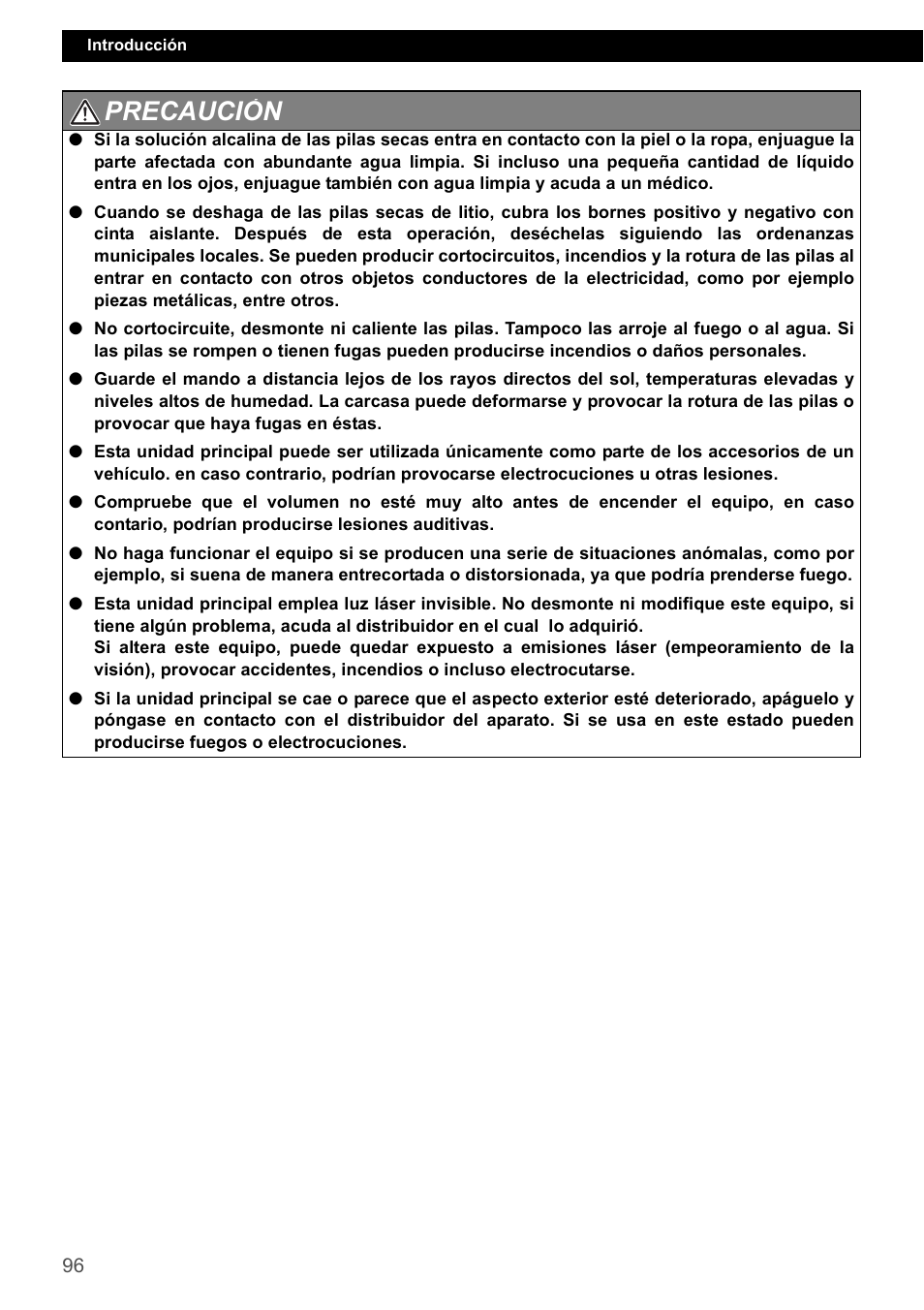 Precaución | Eclipse - Fujitsu Ten CD2000 User Manual | Page 96 / 141