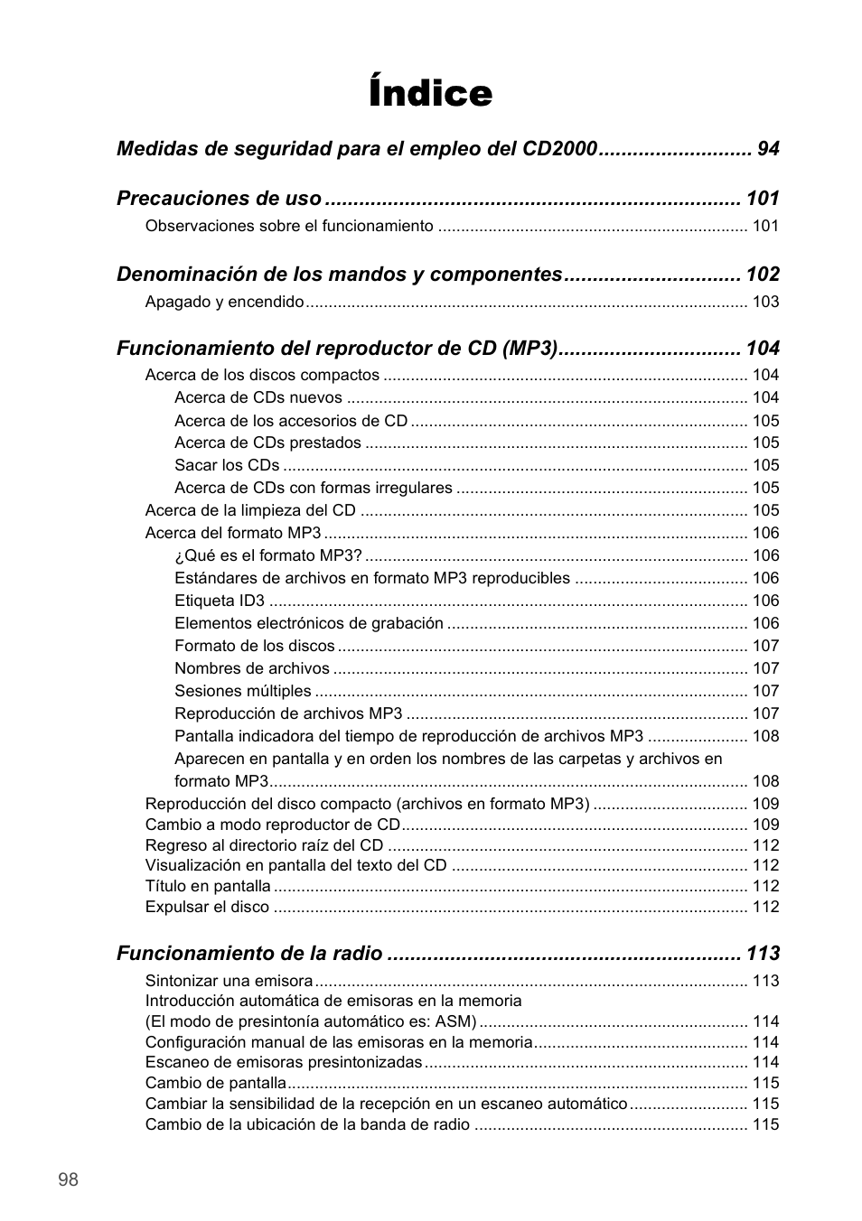 Índice | Eclipse - Fujitsu Ten CD2000 User Manual | Page 98 / 141