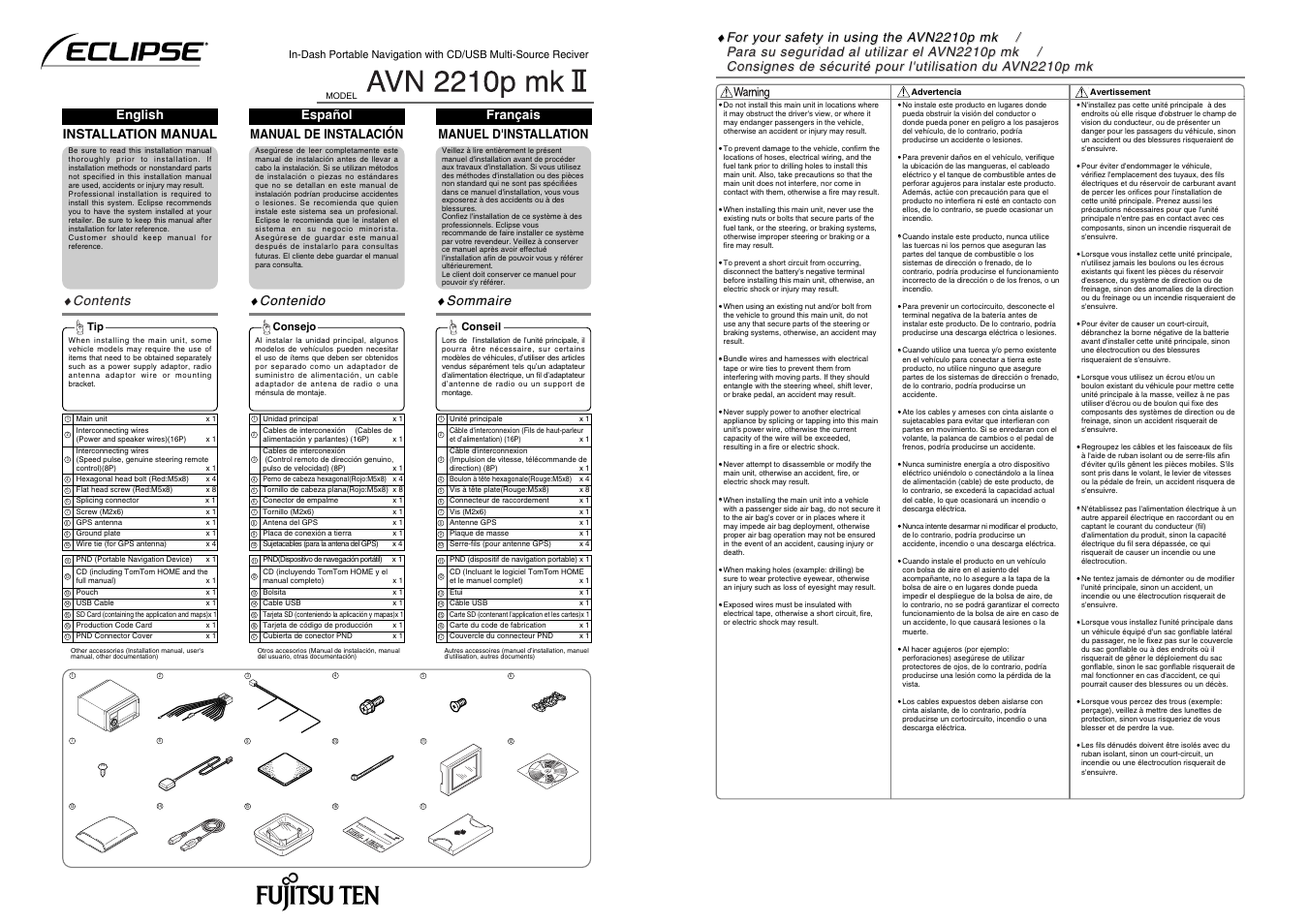 Eclipse - Fujitsu Ten AVN2210p mkII User Manual | 8 pages