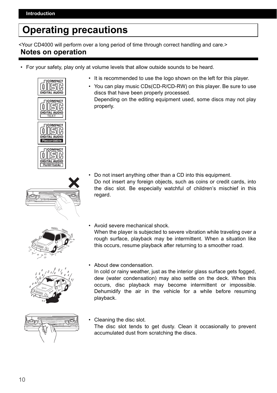 Operating precautions, Notes on operation | Eclipse - Fujitsu Ten CD4000 User Manual | Page 10 / 195