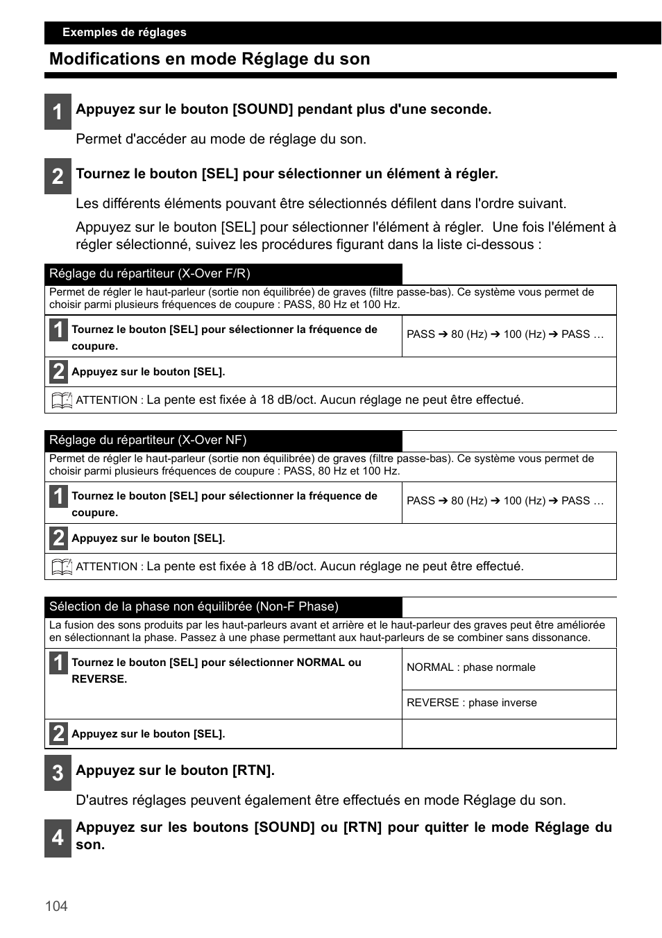 Modifications en mode réglage du son | Eclipse - Fujitsu Ten CD4000 User Manual | Page 104 / 195