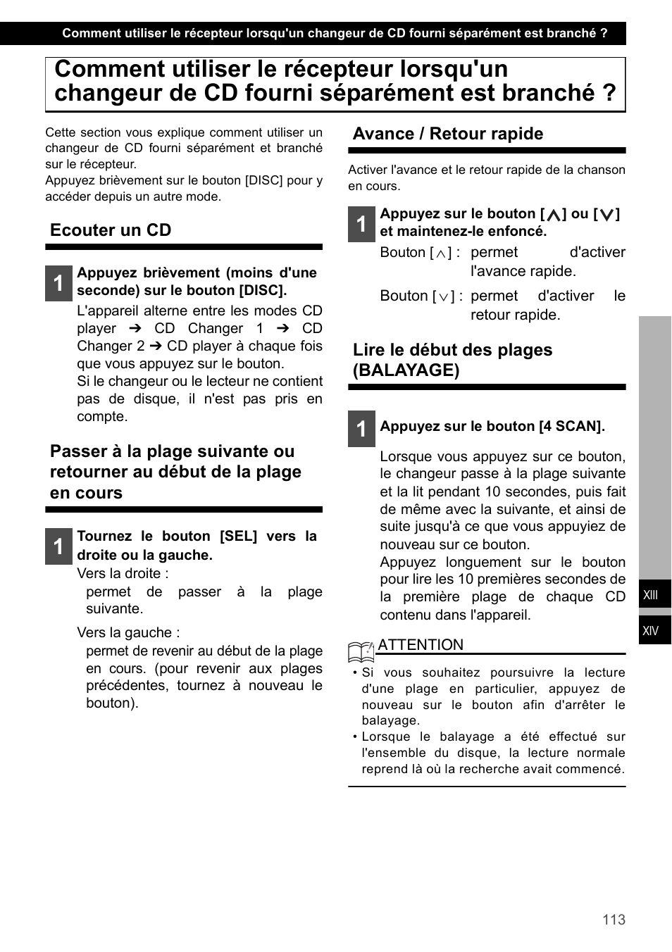 Ecouter un cd, Avance / retour rapide, Lire le début des plages (balayage) | Eclipse - Fujitsu Ten CD4000 User Manual | Page 113 / 195