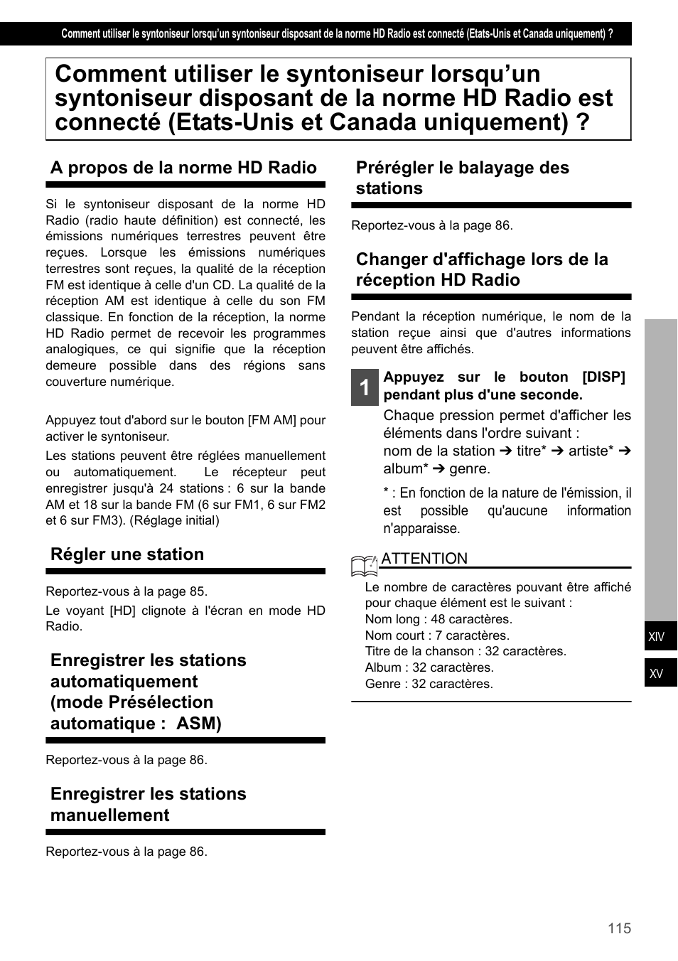 A propos de la norme hd radio, Régler une station, Enregistrer les stations manuellement | Prérégler le balayage des stations, Changer d'affichage lors de la réception hd radio | Eclipse - Fujitsu Ten CD4000 User Manual | Page 115 / 195