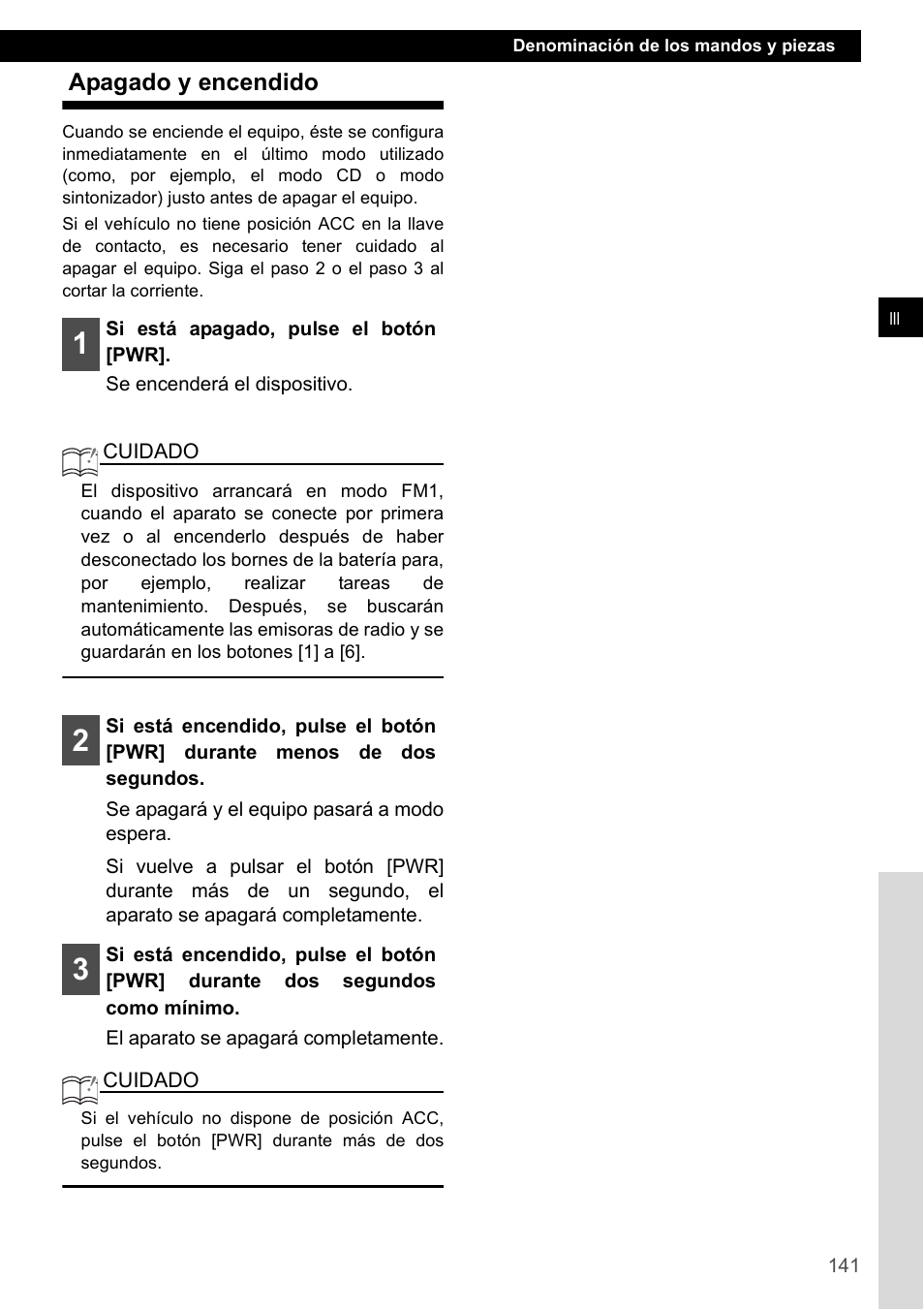 Apagado y encendido | Eclipse - Fujitsu Ten CD4000 User Manual | Page 141 / 195