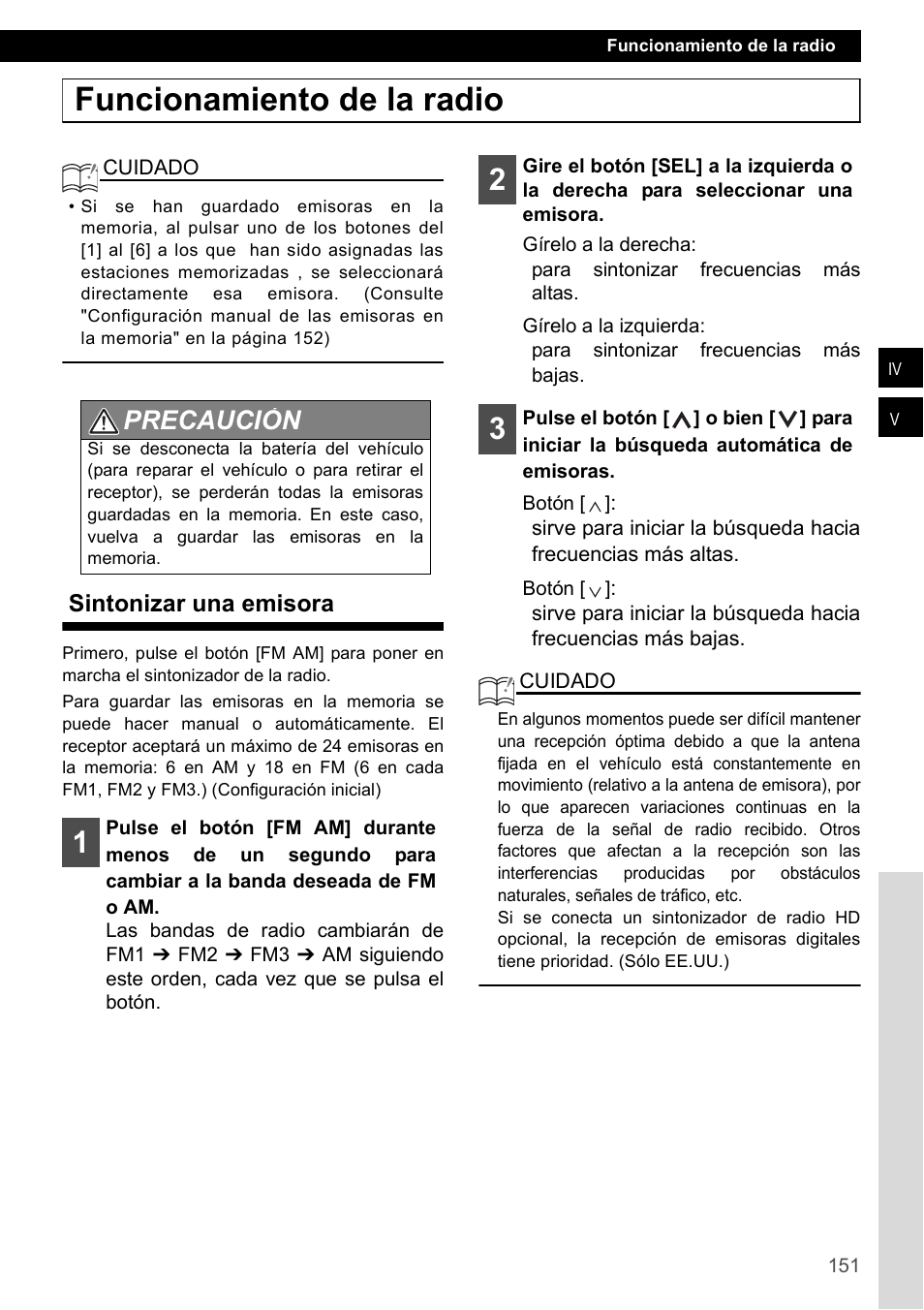 Funcionamiento de la radio, Sintonizar una emisora, Precaución | Eclipse - Fujitsu Ten CD4000 User Manual | Page 151 / 195