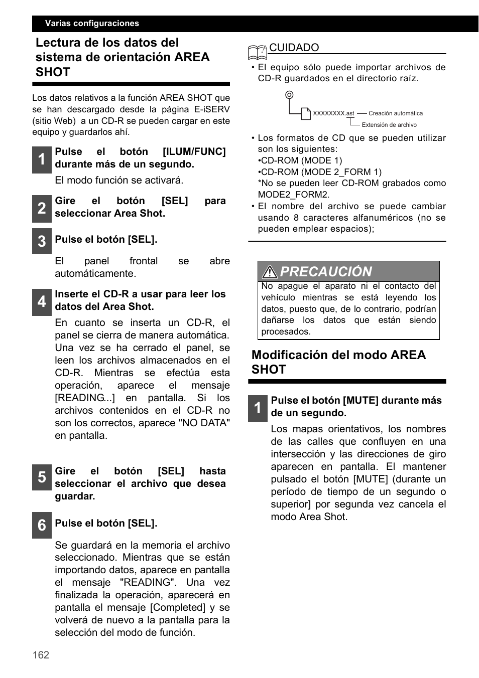 Modificación del modo area shot, Precaución | Eclipse - Fujitsu Ten CD4000 User Manual | Page 162 / 195