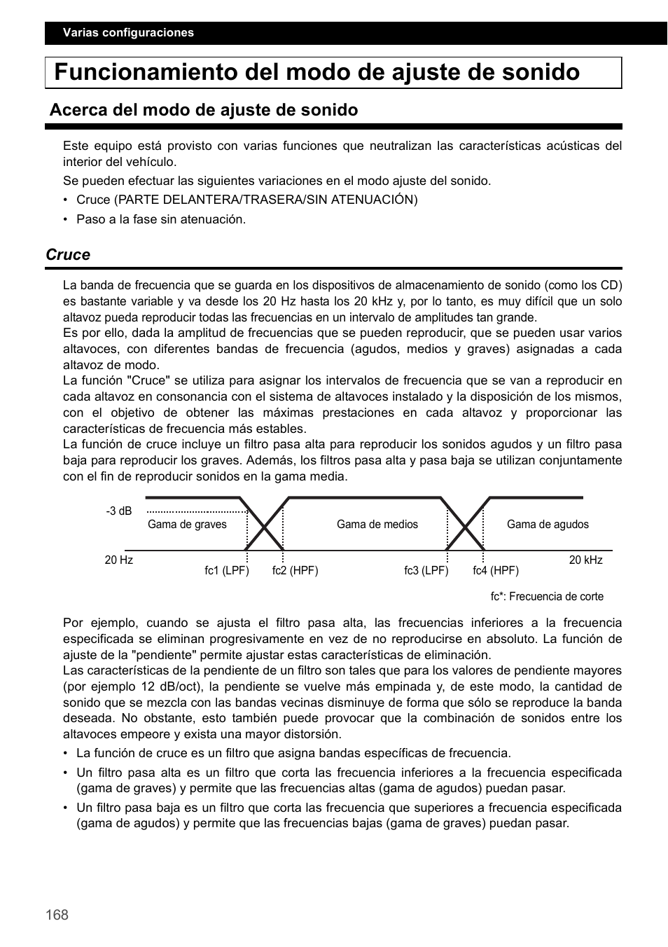 Funcionamiento del modo de ajuste de sonido, Acerca del modo de ajuste de sonido, Cruce | Eclipse - Fujitsu Ten CD4000 User Manual | Page 168 / 195