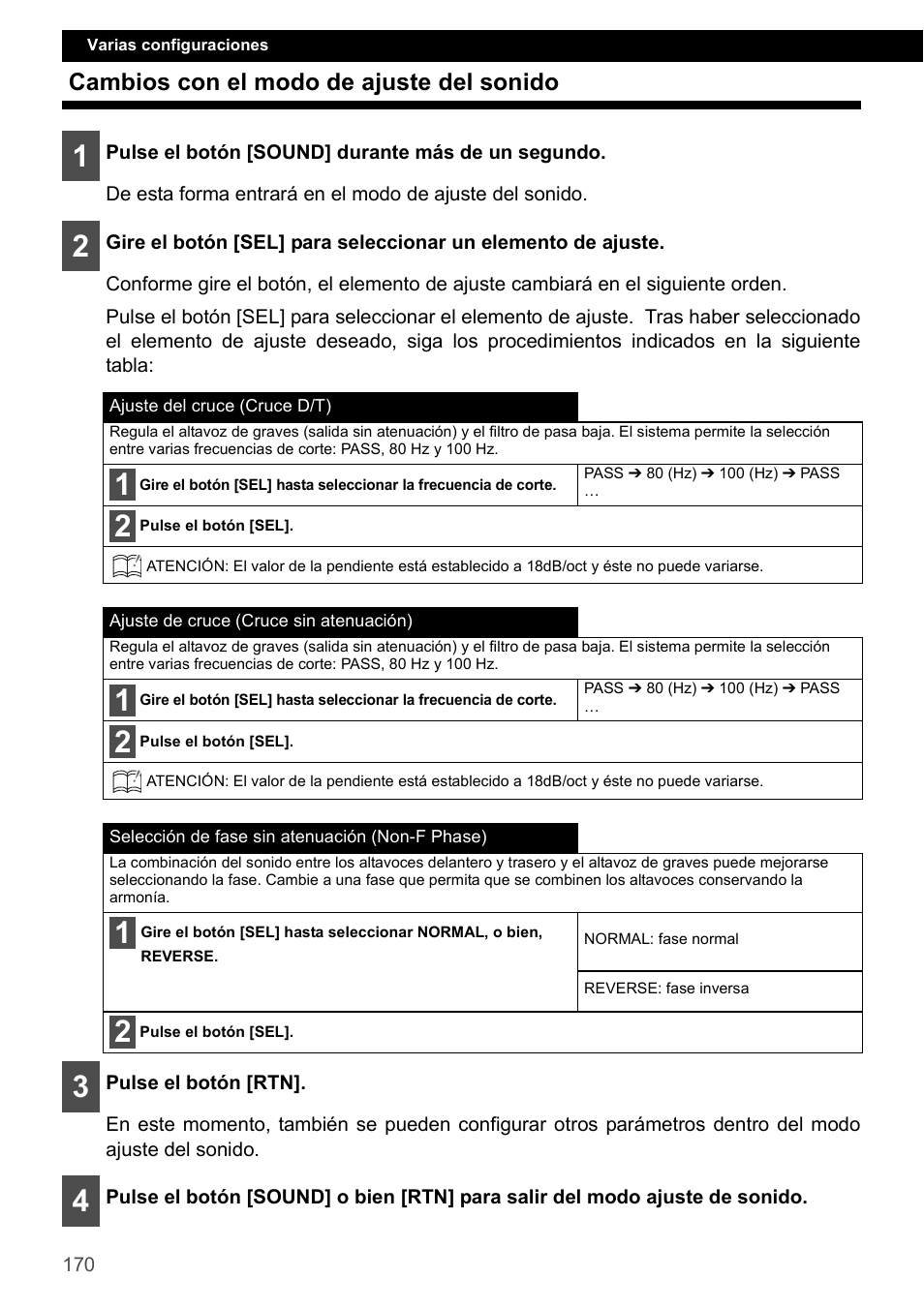 Cambios con el modo de ajuste del sonido | Eclipse - Fujitsu Ten CD4000 User Manual | Page 170 / 195