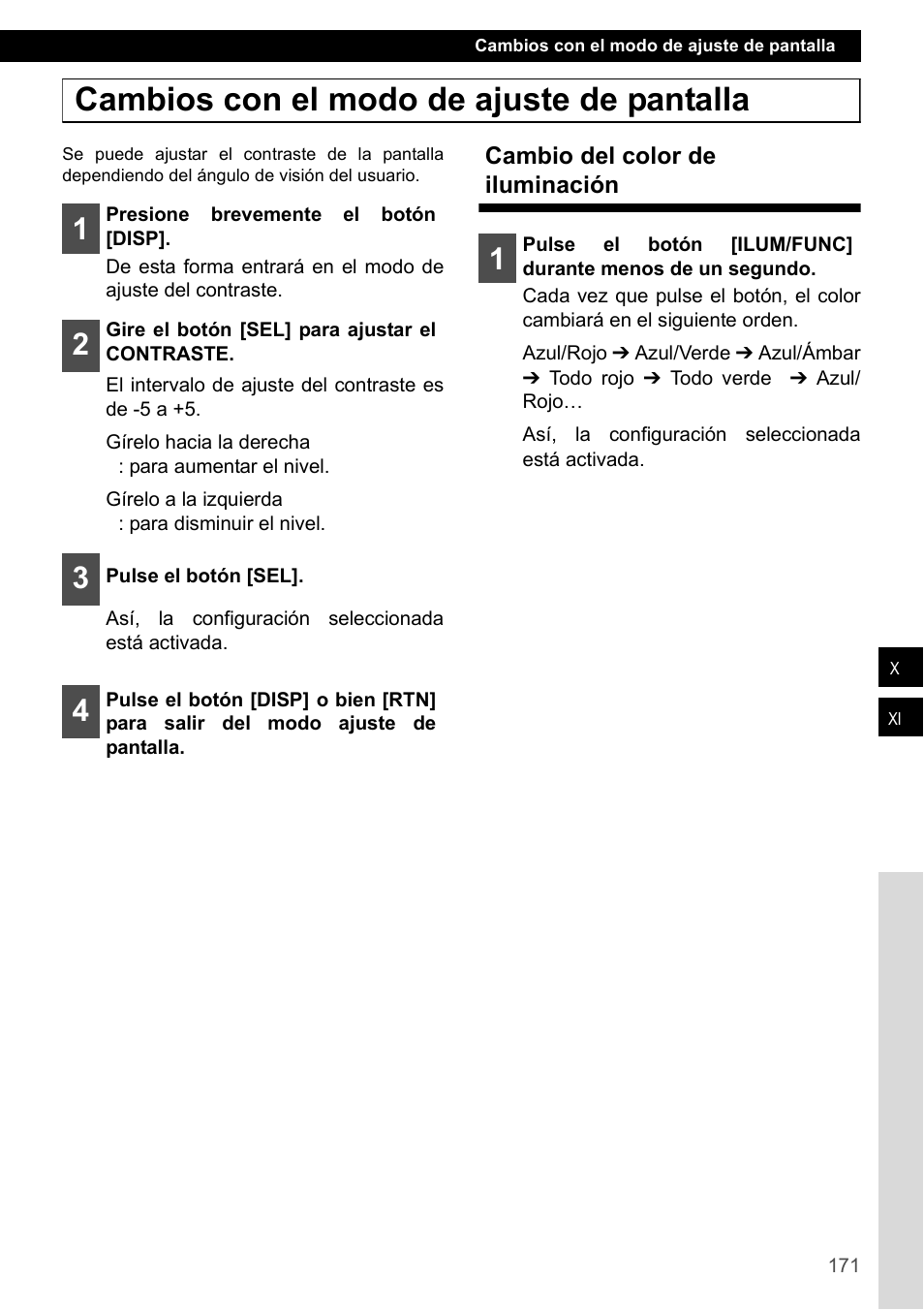 Cambios con el modo de ajuste de pantalla, Cambio del color de iluminación | Eclipse - Fujitsu Ten CD4000 User Manual | Page 171 / 195