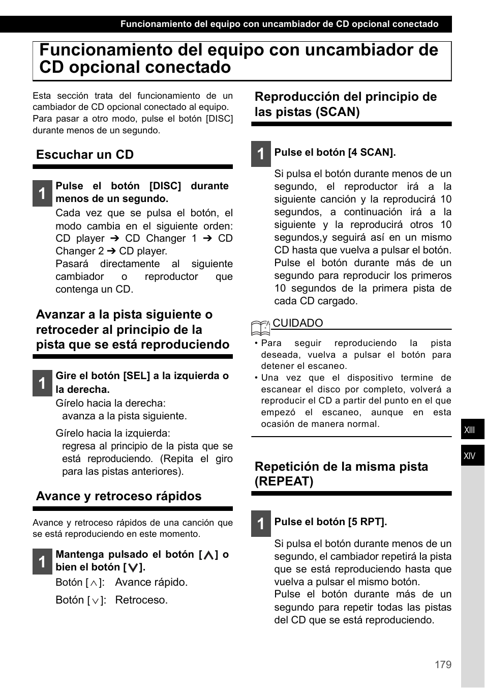 Escuchar un cd, Avance y retroceso rápidos, Reproducción del principio de las pistas (scan) | Repetición de la misma pista (repeat) | Eclipse - Fujitsu Ten CD4000 User Manual | Page 179 / 195