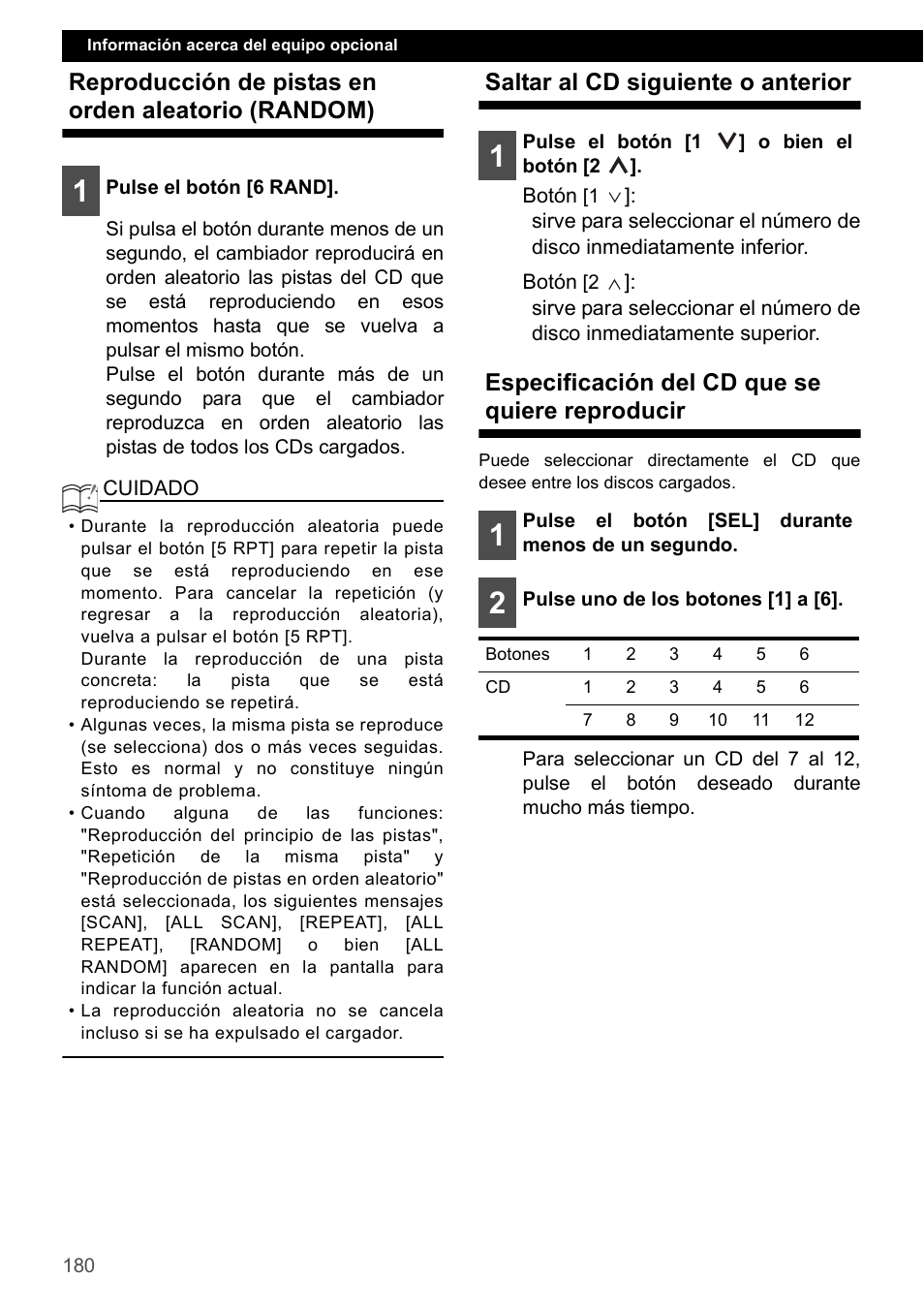 Reproducción de pistas en orden aleatorio (random), Saltar al cd siguiente o anterior, Especificación del cd que se quiere reproducir | Eclipse - Fujitsu Ten CD4000 User Manual | Page 180 / 195