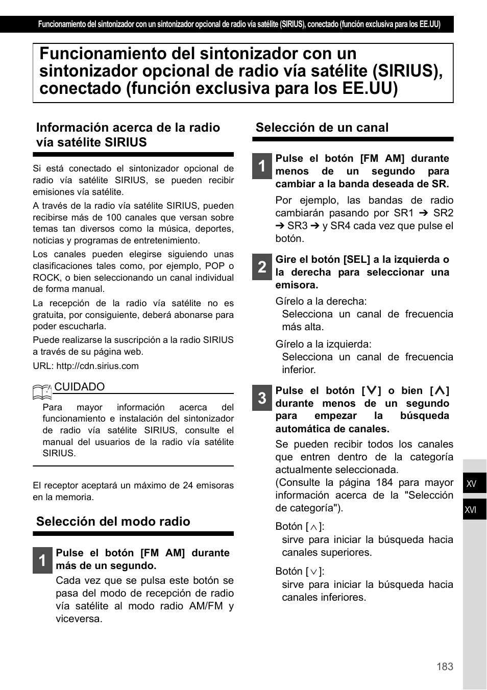 Información acerca de la radio vía satélite sirius, Selección del modo radio, Selección de un canal | Eclipse - Fujitsu Ten CD4000 User Manual | Page 183 / 195