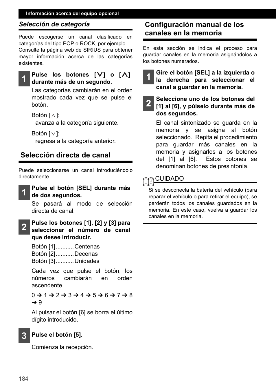 Selección de categoría, Selección directa de canal, Configuración manual de los canales en la memoria | Eclipse - Fujitsu Ten CD4000 User Manual | Page 184 / 195