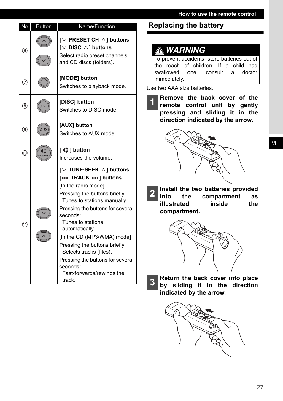 Replacing the battery, Warning | Eclipse - Fujitsu Ten CD4000 User Manual | Page 27 / 195