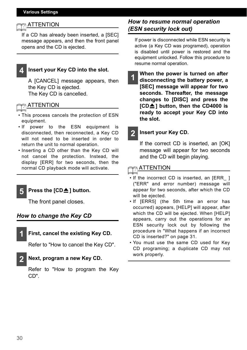 How to change the key cd | Eclipse - Fujitsu Ten CD4000 User Manual | Page 30 / 195