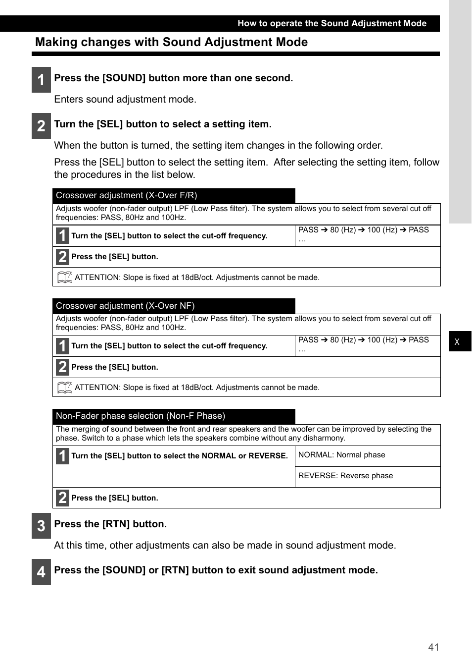 Making changes with sound adjustment mode | Eclipse - Fujitsu Ten CD4000 User Manual | Page 41 / 195