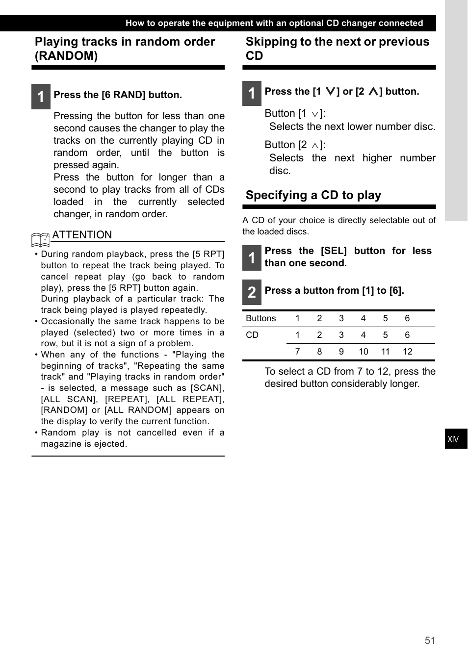 Playing tracks in random order (random), Skipping to the next or previous cd, Specifying a cd to play | Eclipse - Fujitsu Ten CD4000 User Manual | Page 51 / 195