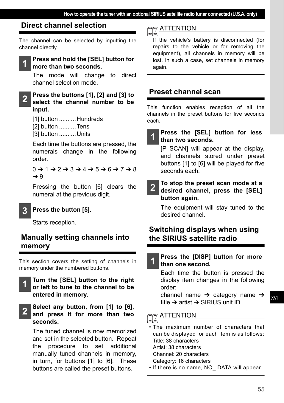 Direct channel selection, Manually setting channels into memory, Preset channel scan | Eclipse - Fujitsu Ten CD4000 User Manual | Page 55 / 195