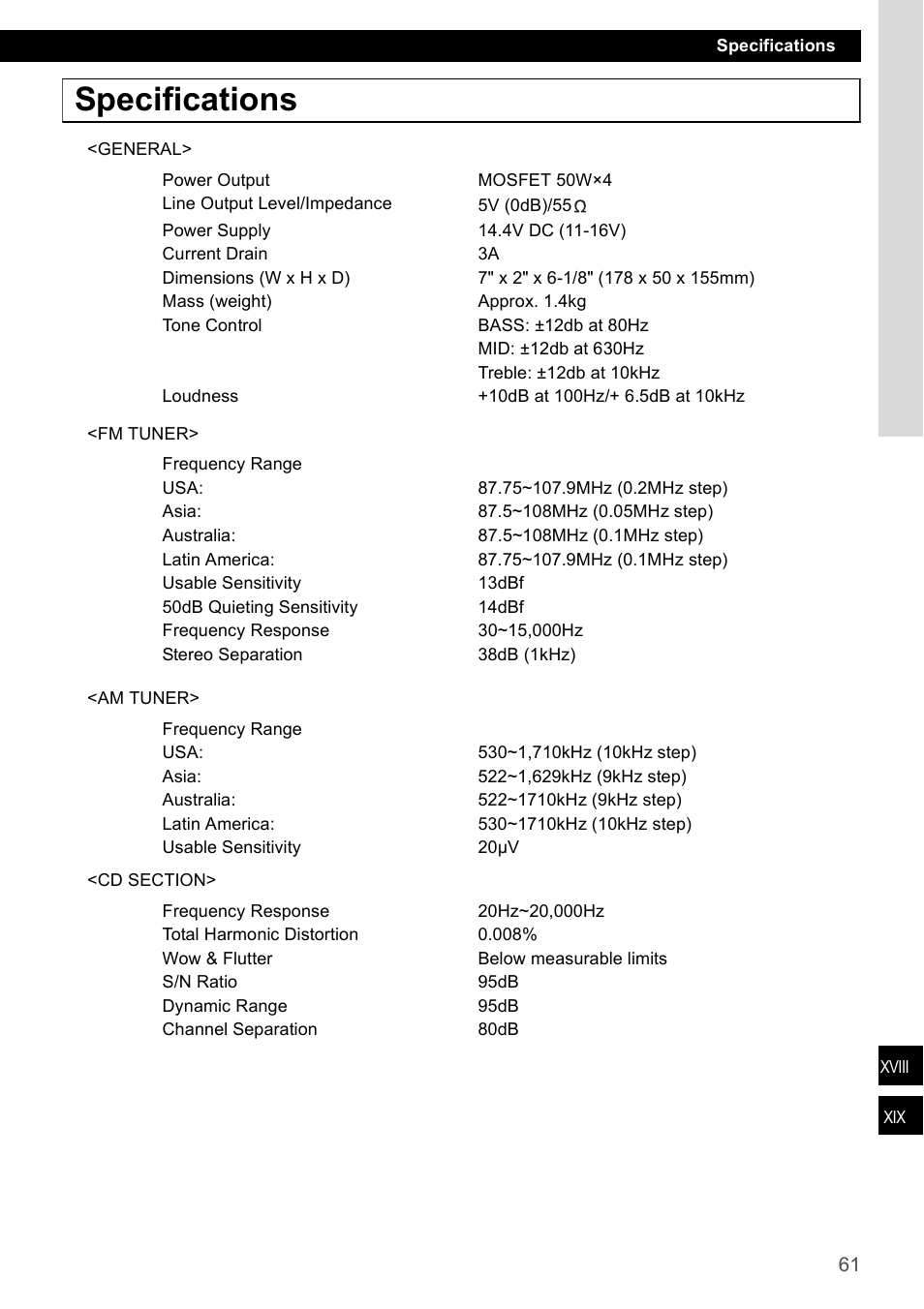 Specifications | Eclipse - Fujitsu Ten CD4000 User Manual | Page 61 / 195