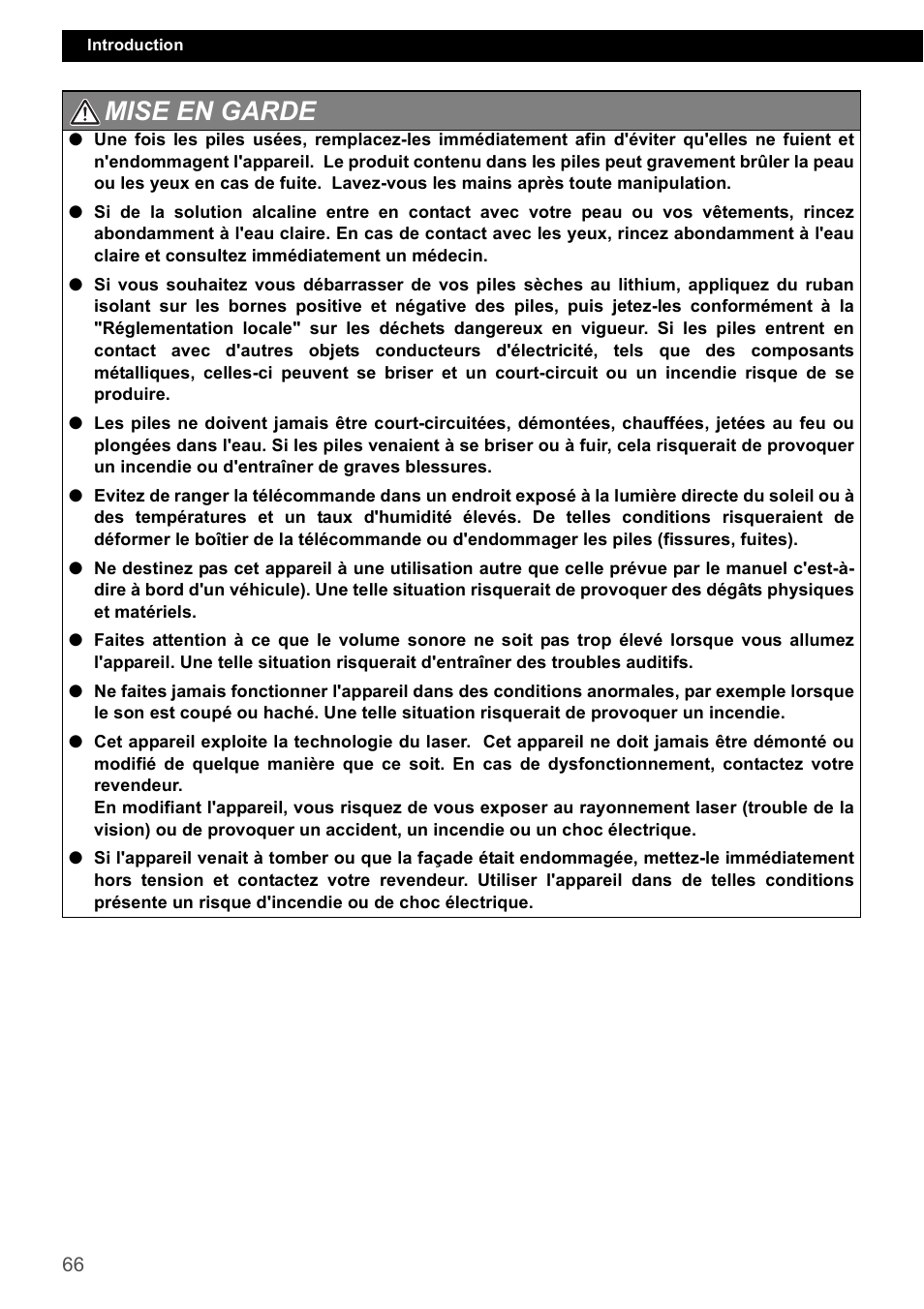 Mise en garde | Eclipse - Fujitsu Ten CD4000 User Manual | Page 66 / 195