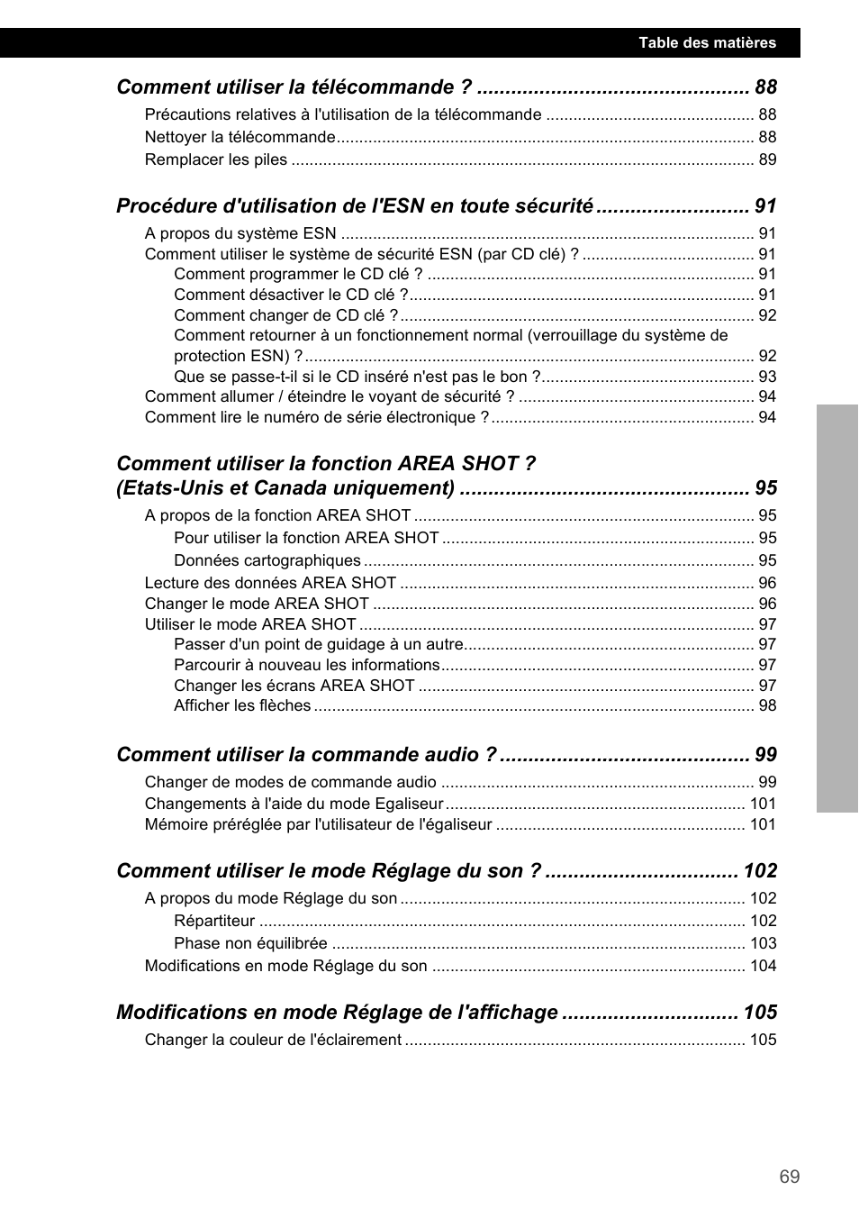 Comment utiliser la télécommande, Procédure d'utilisation de l'esn en toute sécurité, Comment utiliser la commande audio | Comment utiliser le mode réglage du son, Modifications en mode réglage de l'affichage | Eclipse - Fujitsu Ten CD4000 User Manual | Page 69 / 195