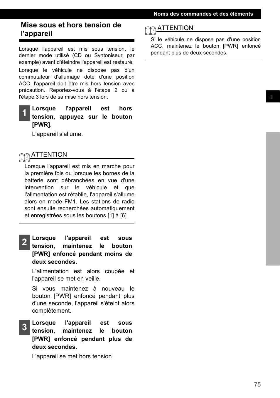 Mise sous et hors tension de l'appareil | Eclipse - Fujitsu Ten CD4000 User Manual | Page 75 / 195