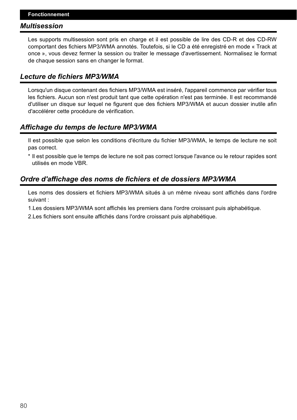 Multisession, Lecture de fichiers mp3/wma, Affichage du temps de lecture mp3/wma | Eclipse - Fujitsu Ten CD4000 User Manual | Page 80 / 195