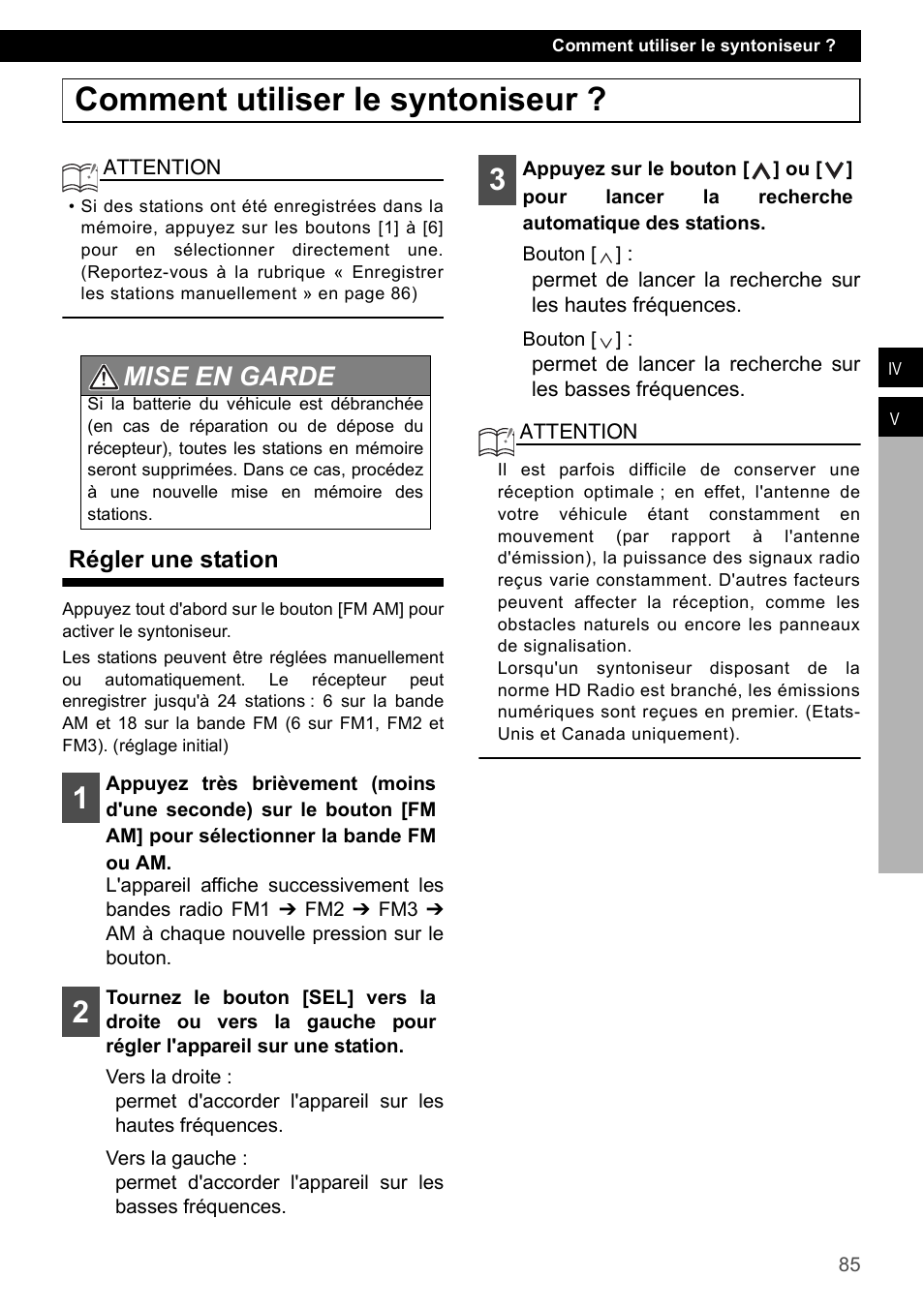 Comment utiliser le syntoniseur, Régler une station, Mise en garde | Eclipse - Fujitsu Ten CD4000 User Manual | Page 85 / 195