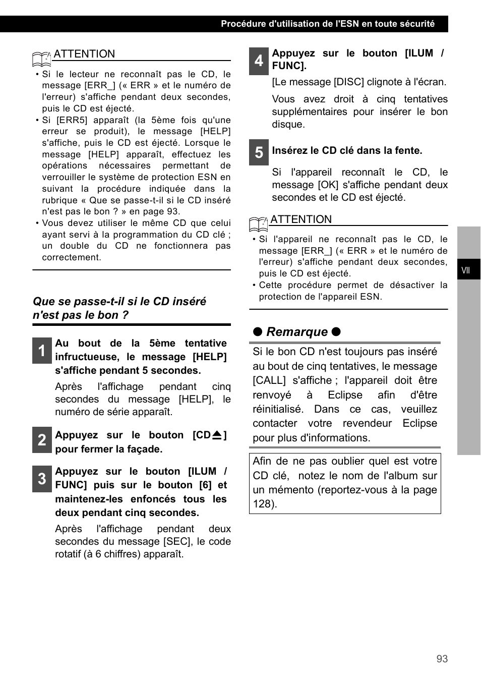 Que se passe-t-il si le cd inséré n'est pas le bon | Eclipse - Fujitsu Ten CD4000 User Manual | Page 93 / 195