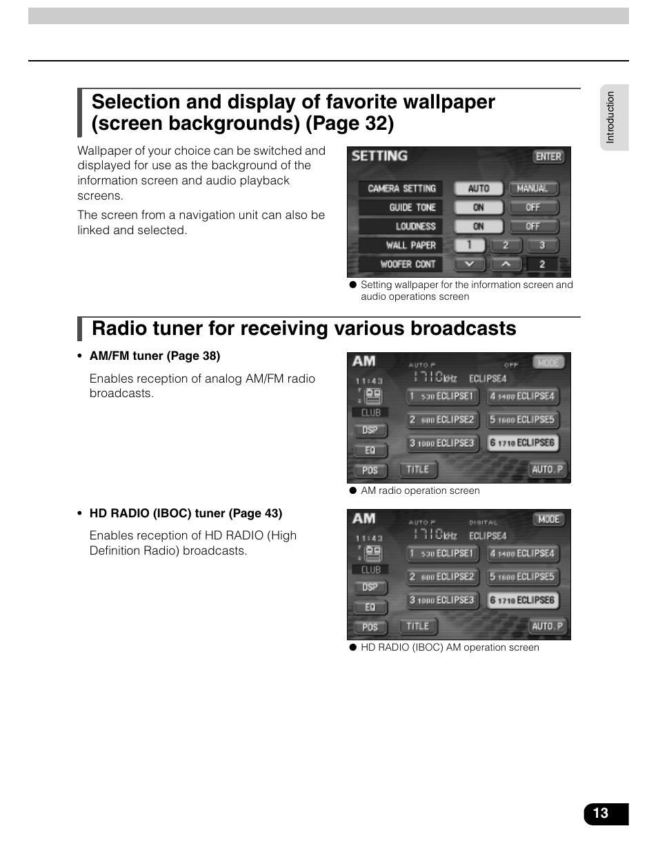 Radio tuner for receiving various broadcasts | Eclipse - Fujitsu Ten AVN5435  EN User Manual | Page 14 / 122